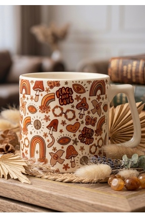 Eylül Design Boho Vibes Özel Tasarım Baskılı Lüks Seramik Kupa Kahve Mug