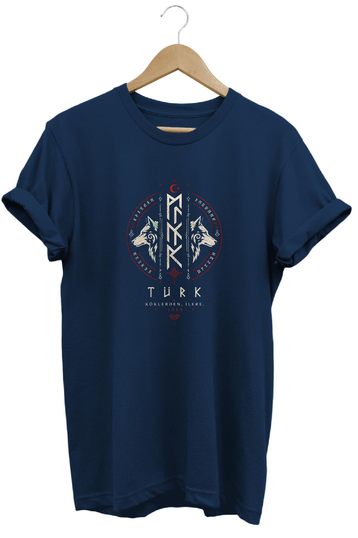 Göktürk Turkish Written and Double Graywolf Printed Special Design T-Shirt