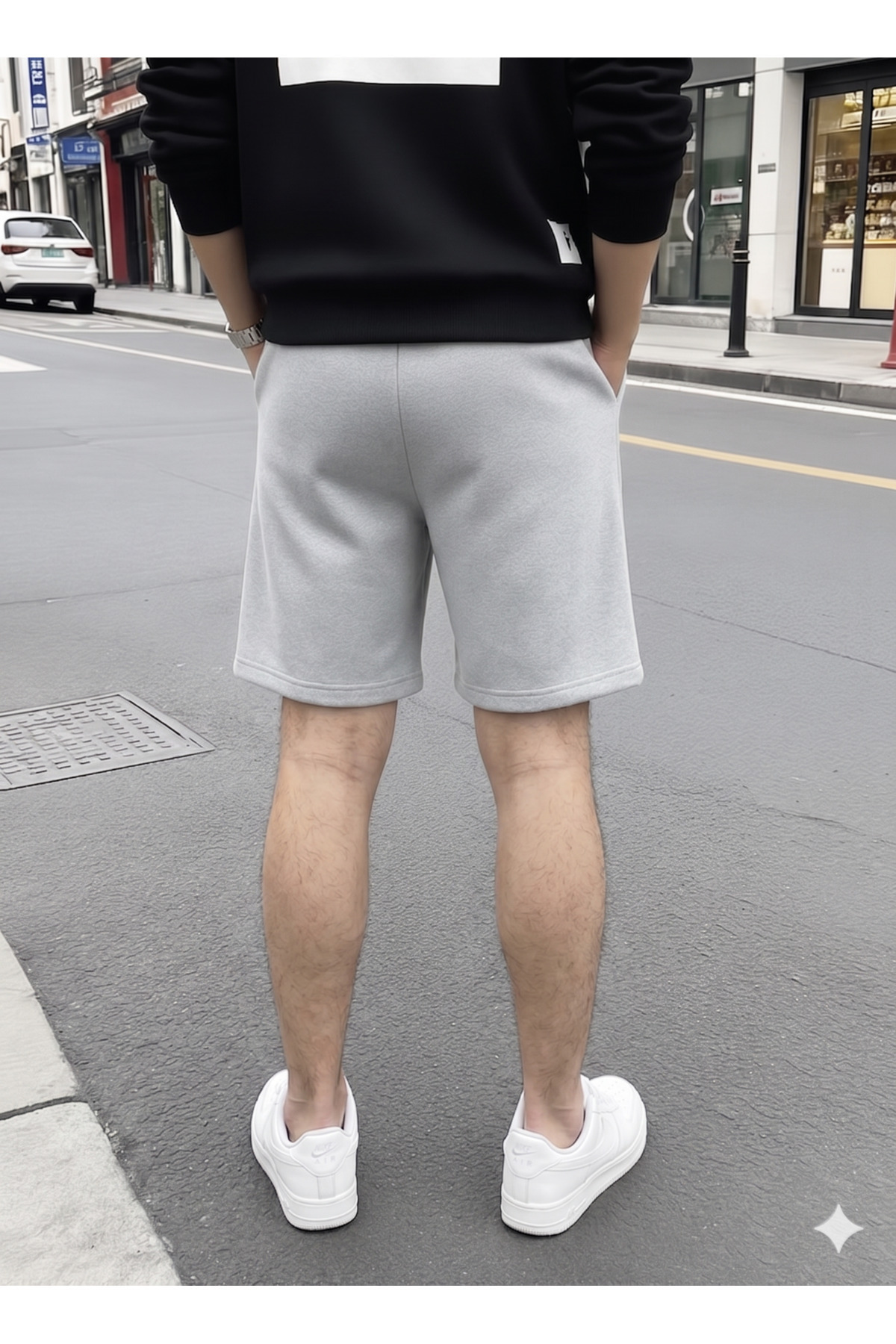 yx yustex sport 2'li Şort Erkek (Siyah-Gri) Basic Yazlık Şort Seti - Diz Üstü Rahat Kalıp 2'li Ekonomik Paket görsel 5