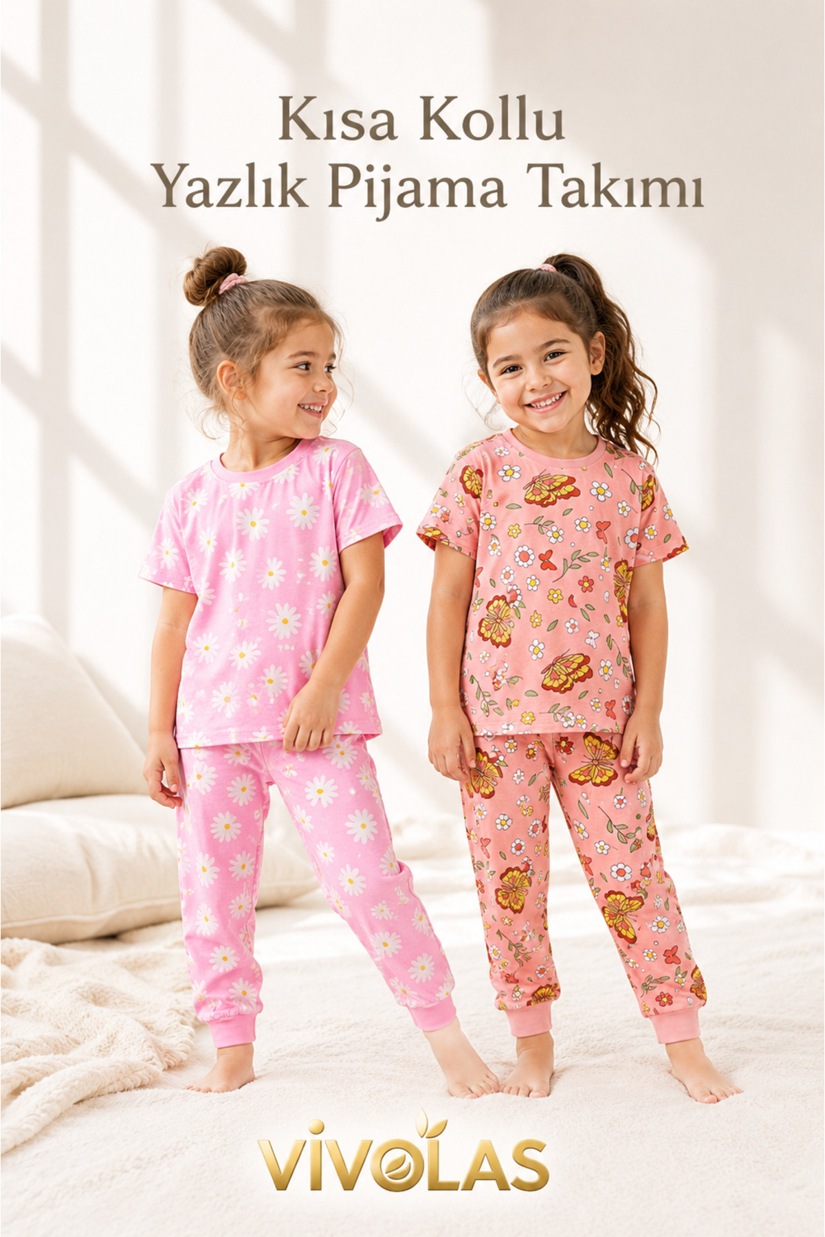 Girls Short Sleeve 100% Cotton Pajamas Set Summer Comfortable Fit (3-13 Years)