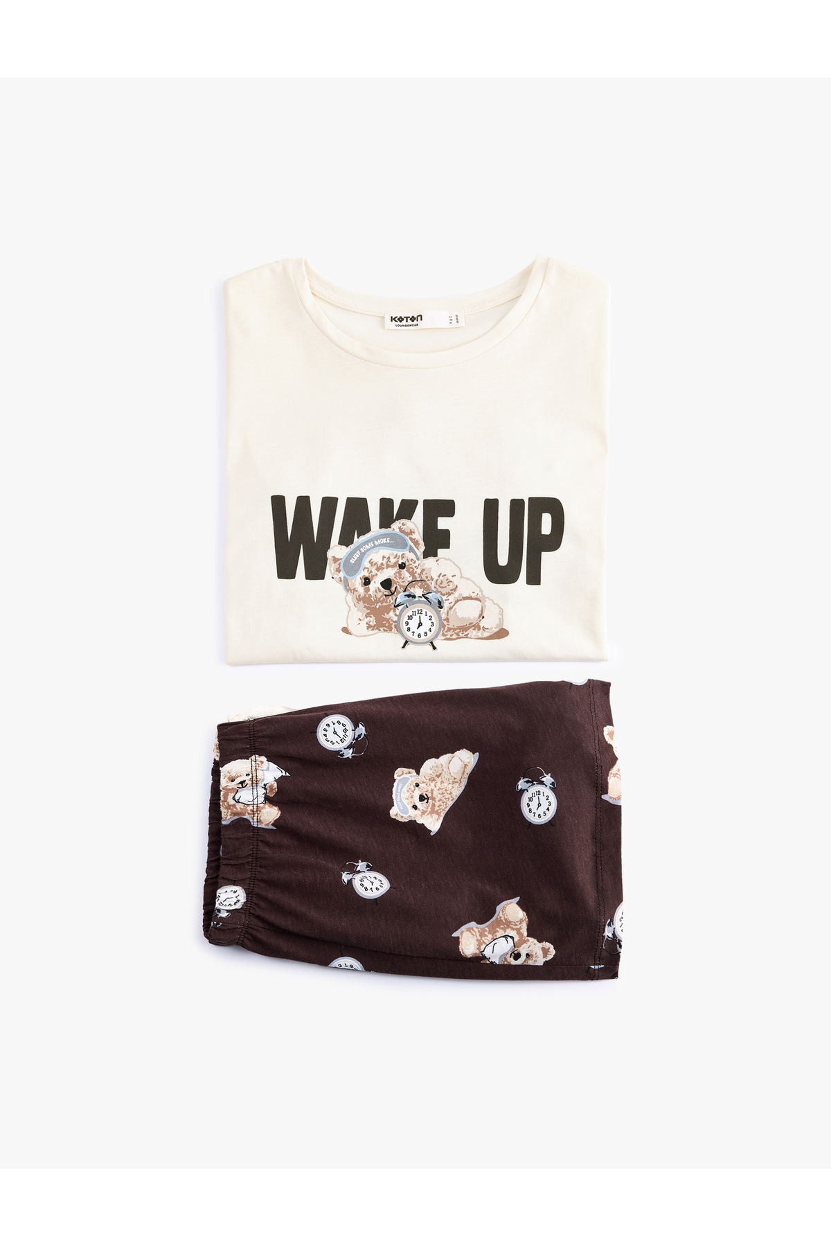 Koton Pamuklu Kısa Kollu Rahat Kesim Şortlu Pijama Seti görsel 3