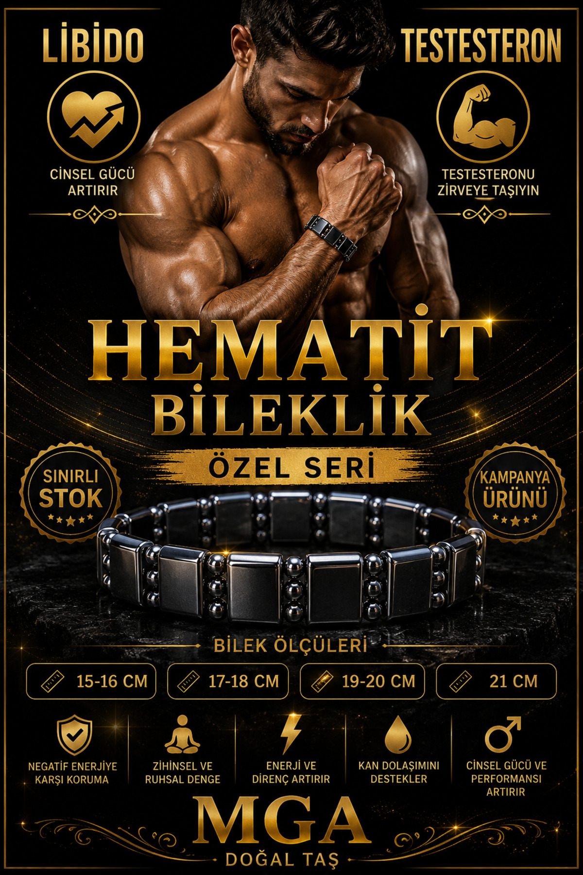 MGA DOĞAL TAŞ Hematit Bileklik - Özel seri - Doğal Taş bileklik görsel 2