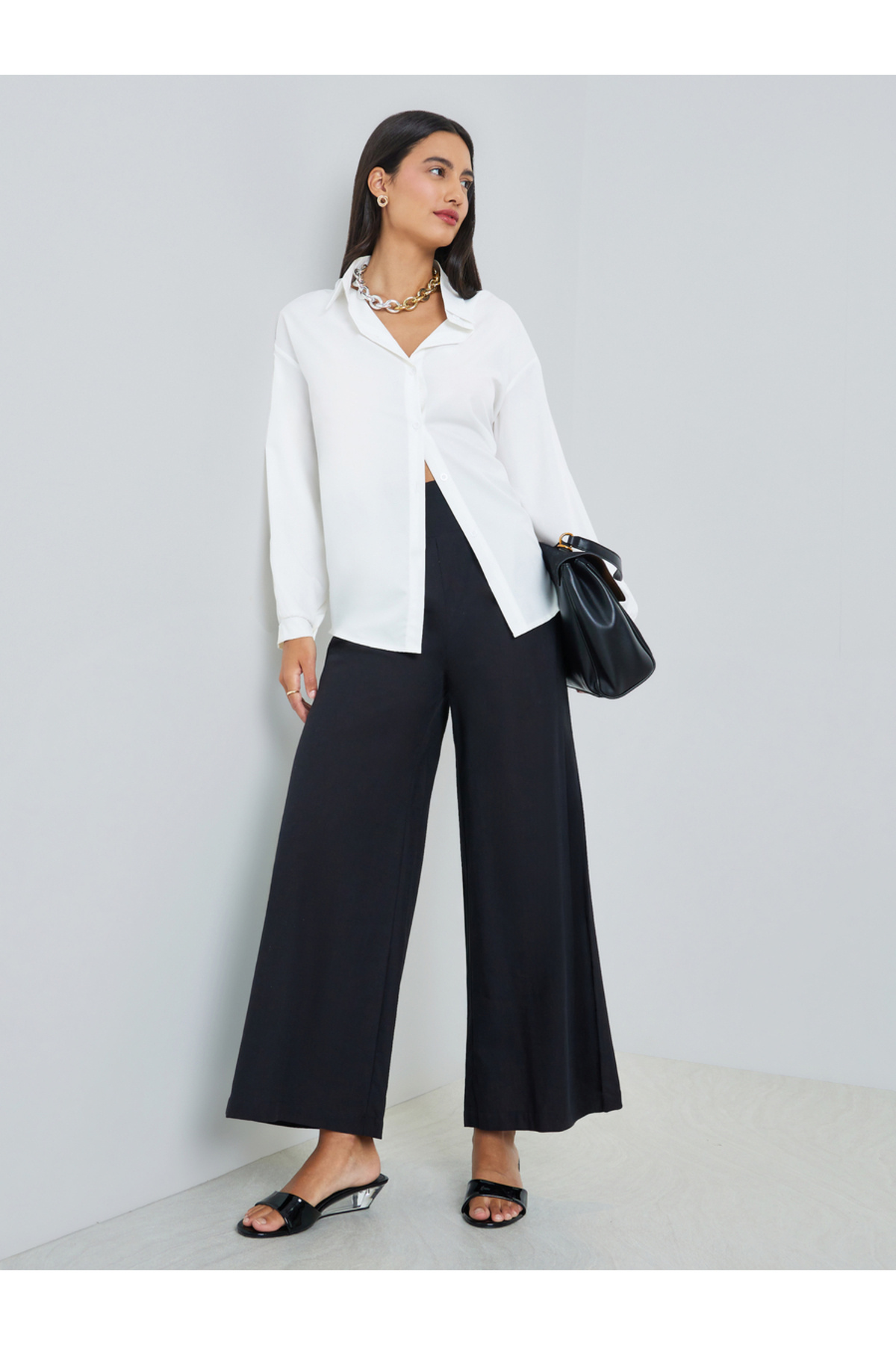 Styli Black Wide Leg Trousers