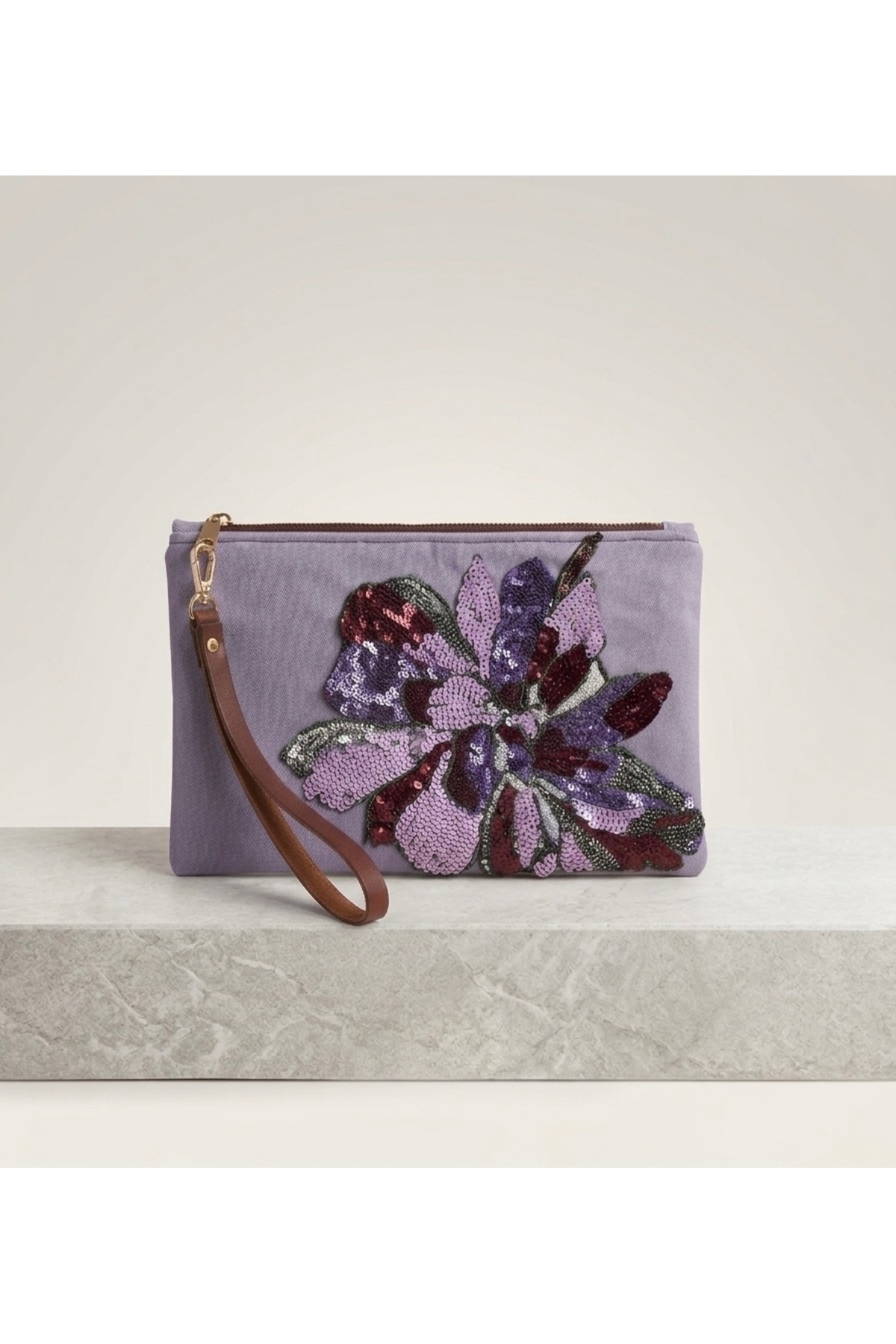 Ruche Atelier Payet işlemeli denim clutch