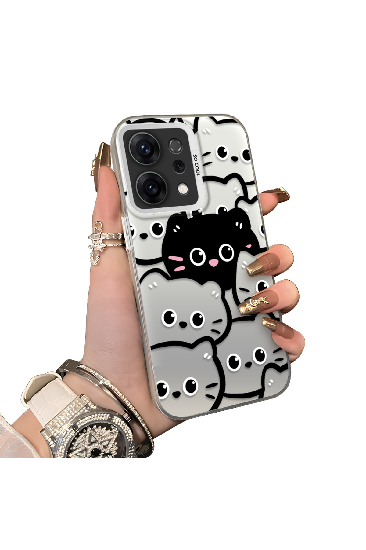 Oppo Reno 14f Compatible Hard Acrylic Rear Silicone Edge Lens Protection Case