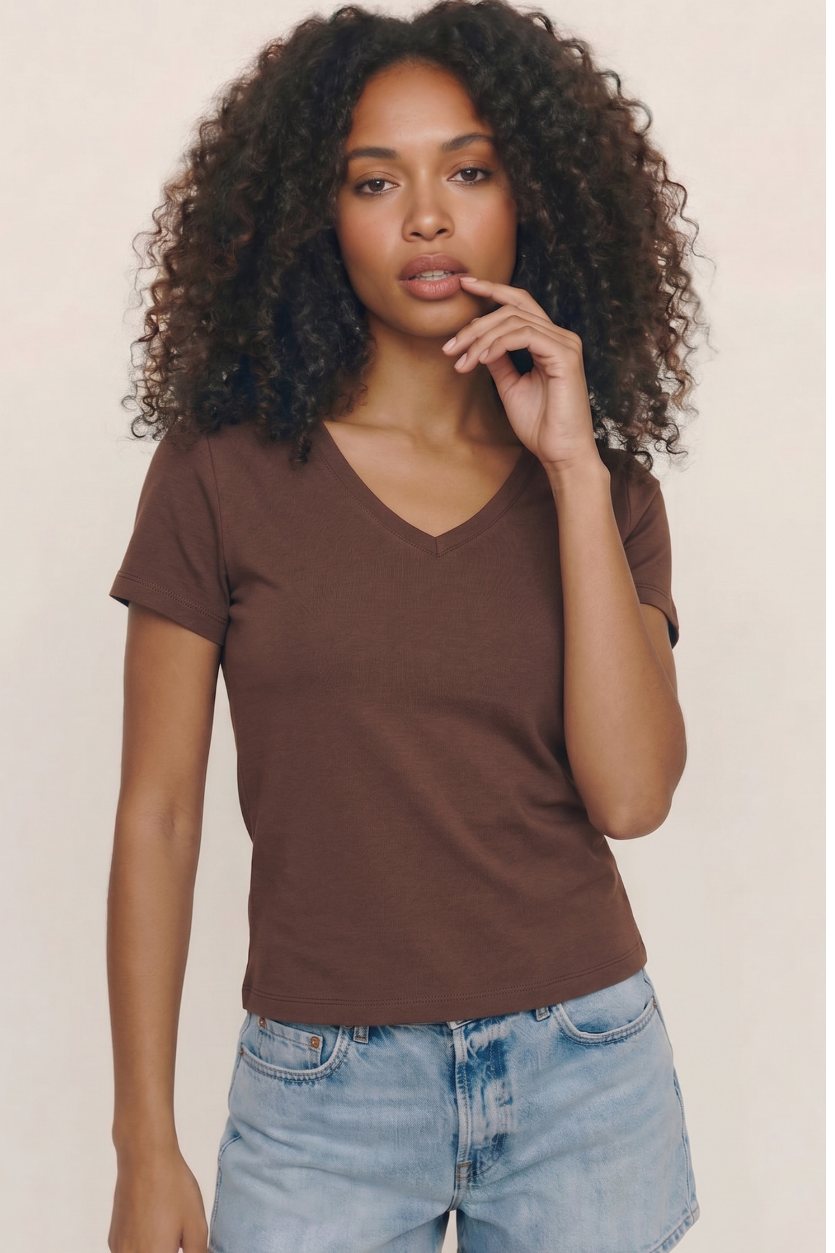 Women's V-Neck Cotton Slim Fit T-Shirt