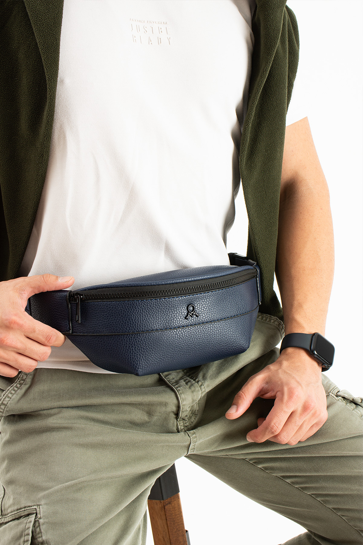 M 431 Suni Deri Bel / Bodybag Çanta Lacivert