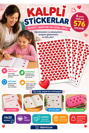 Tatlı Süprizler Kalp Temalı Sticer - 14x20 4 Sayfa 576 Adet