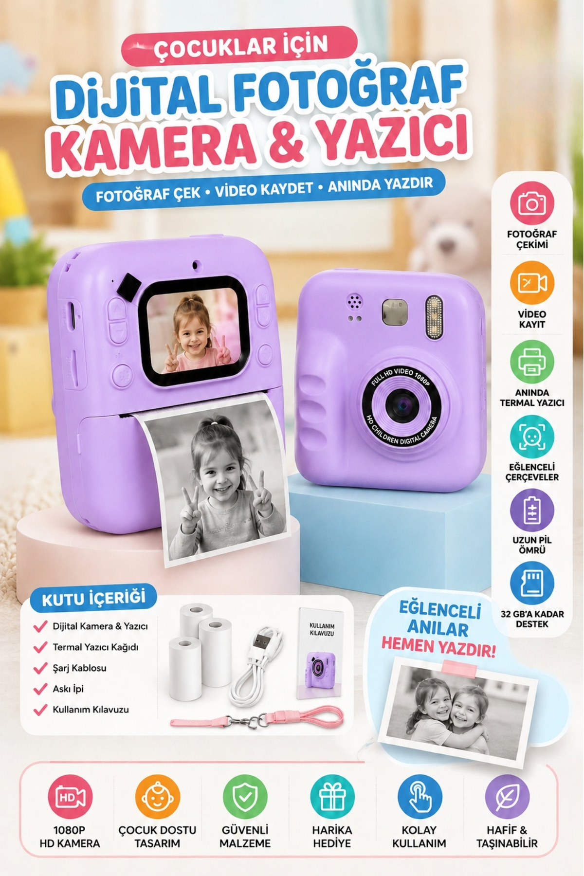 Toyaş Dijital Fotoğraf Makineleri Çocuk Termal Resim Baskılı Yazıcı Kamera Video Makinesi
