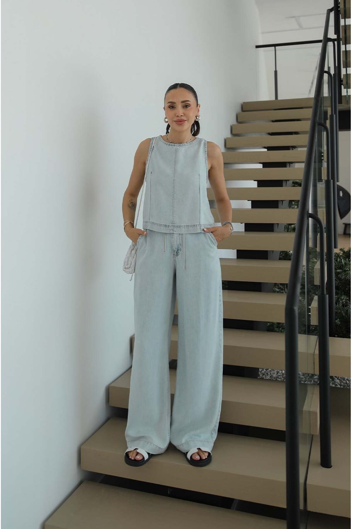 Light Blue Judge Blouse Pants Denim Set