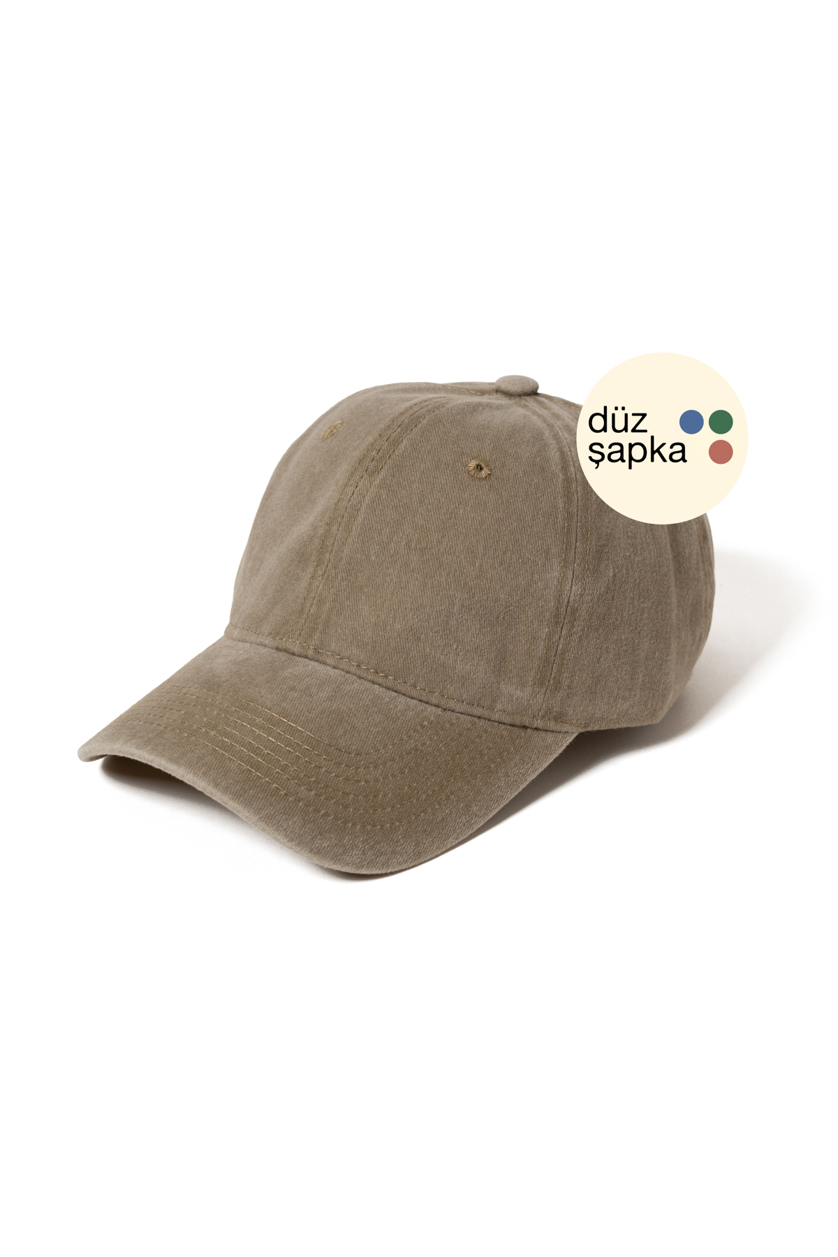 düz şapka studio Düz Şapka | Koyu Bej Yıkamalı Kep Şapka - Minimalist, Logosuz ve Yazısız görsel 3