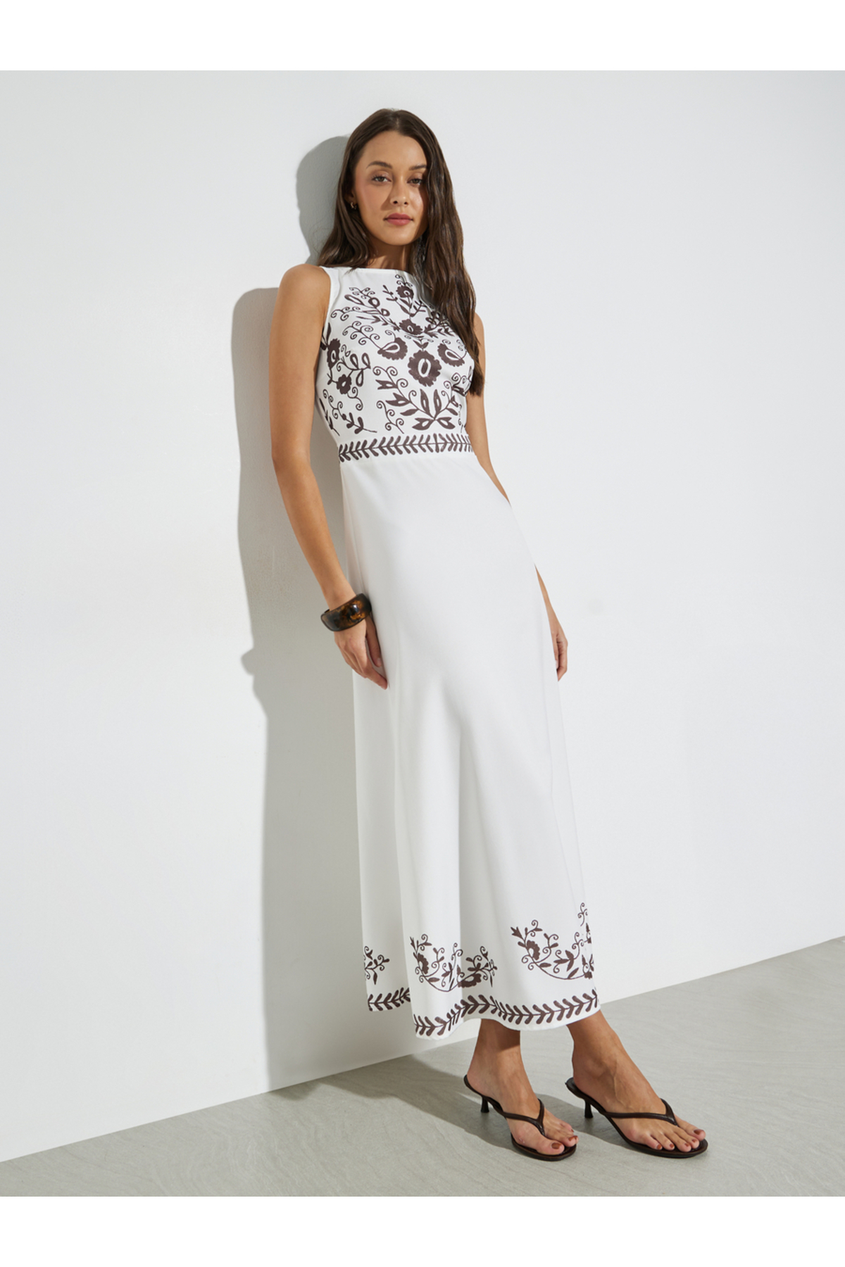 Styli White Floral Print Sleeveless Maxi Dress