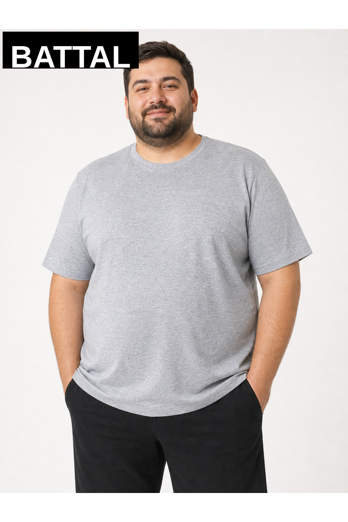 brz braazi Grimelanj Çağla Erkek Büyük Beden Pamuklu Likralı Bisiklet Yaka T-Shirt