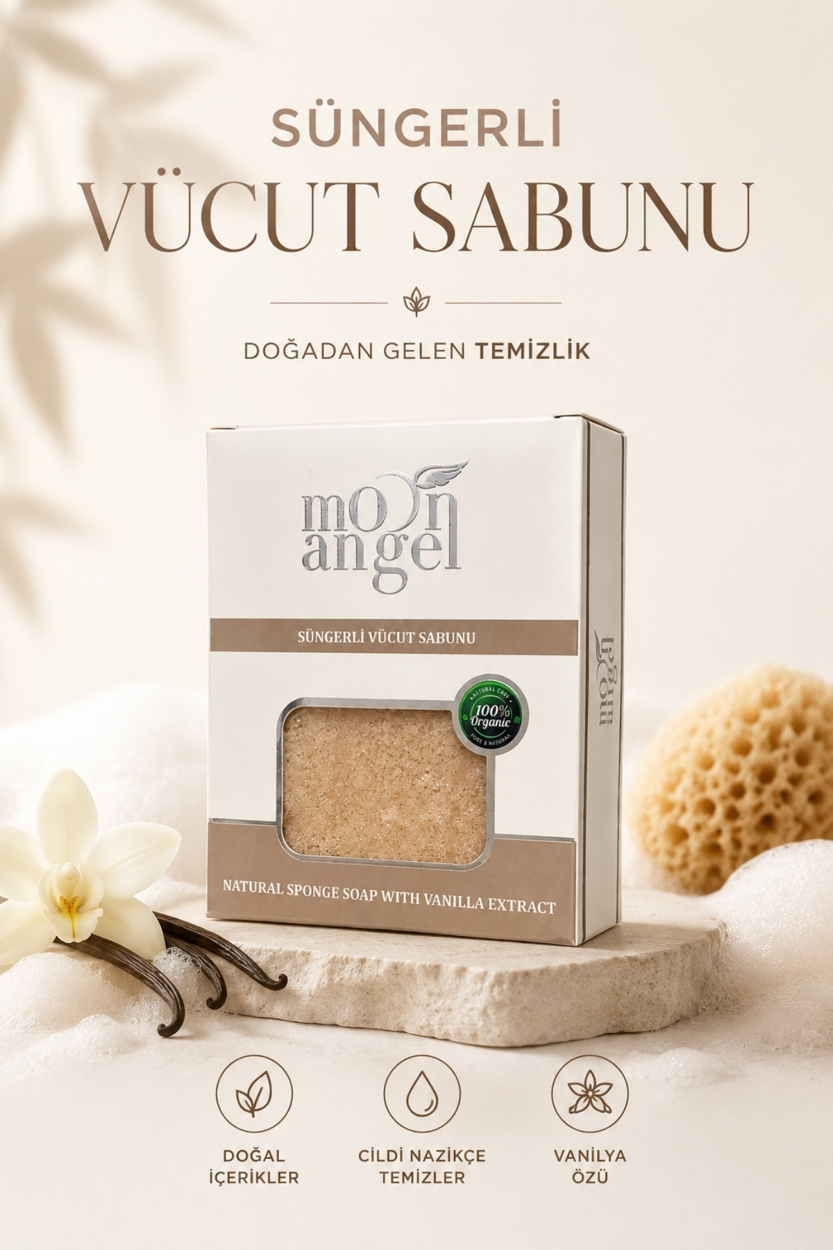Süngerli Sabun Doğal Güzellik Vanilla Extract Vücut Sabunu — görsel 2