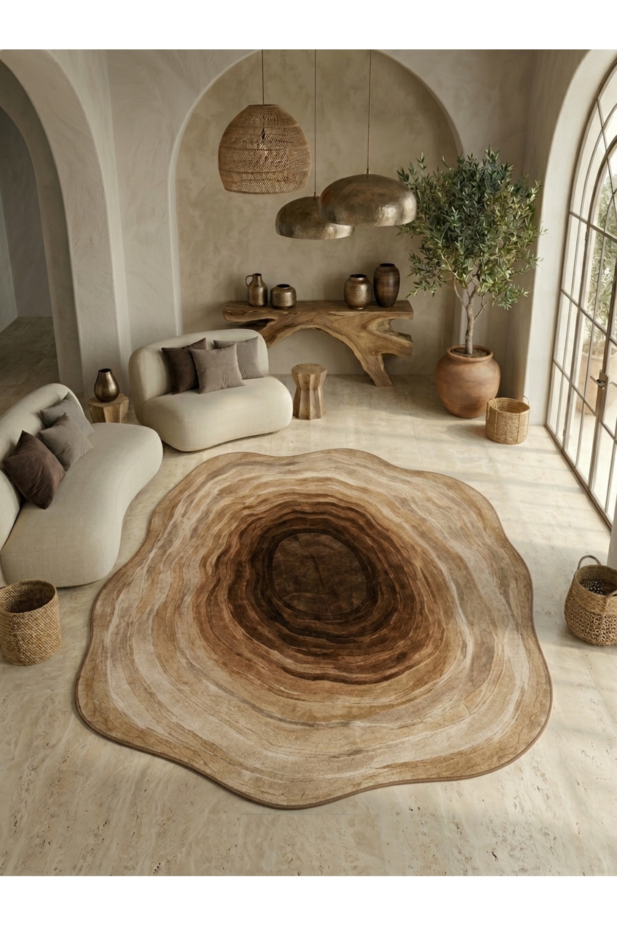SDT Modern Brown Tone Transitional Organic Form Abstract Woven Base Decorative Carpet sdt1379