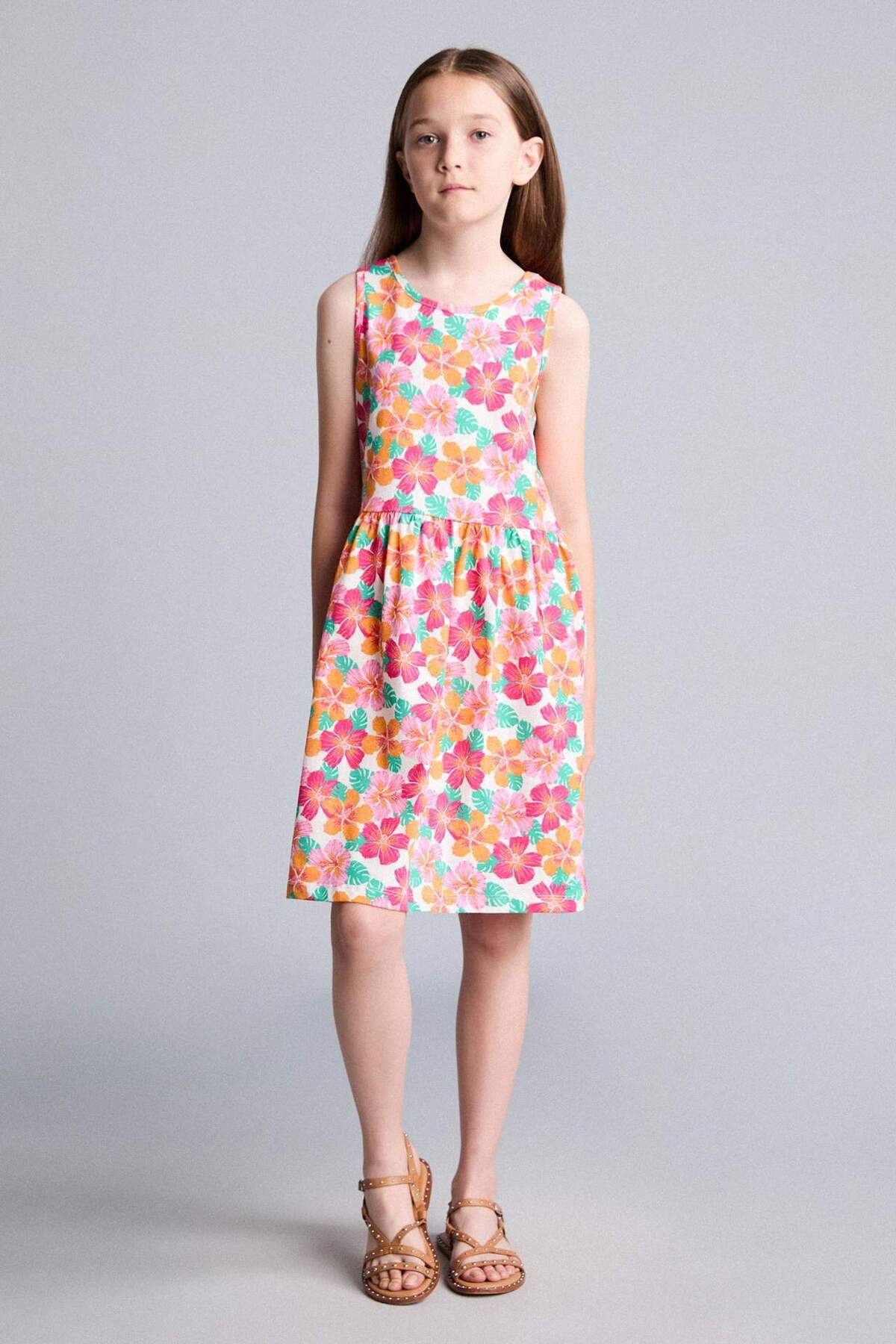 100% Cotton Combed Cotton Floral Pattern Sleeveless Sleeveless Dress for Girls H2700A826HS