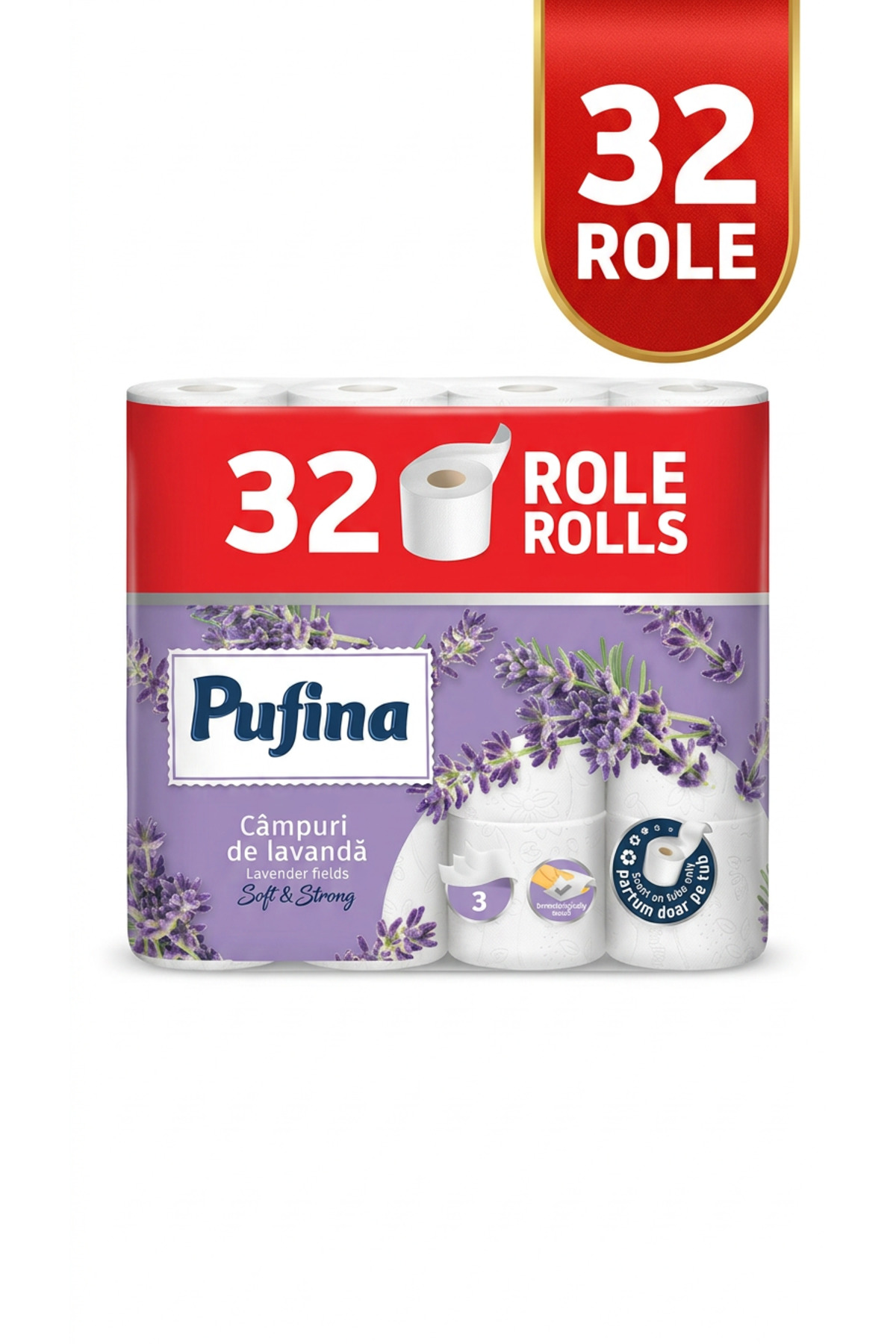 PUFINA Συσκευασία Jumbo 32 Ρολά Πολυτελές Χαρτί Υγείας 3 Φύλλων Λεβάντα