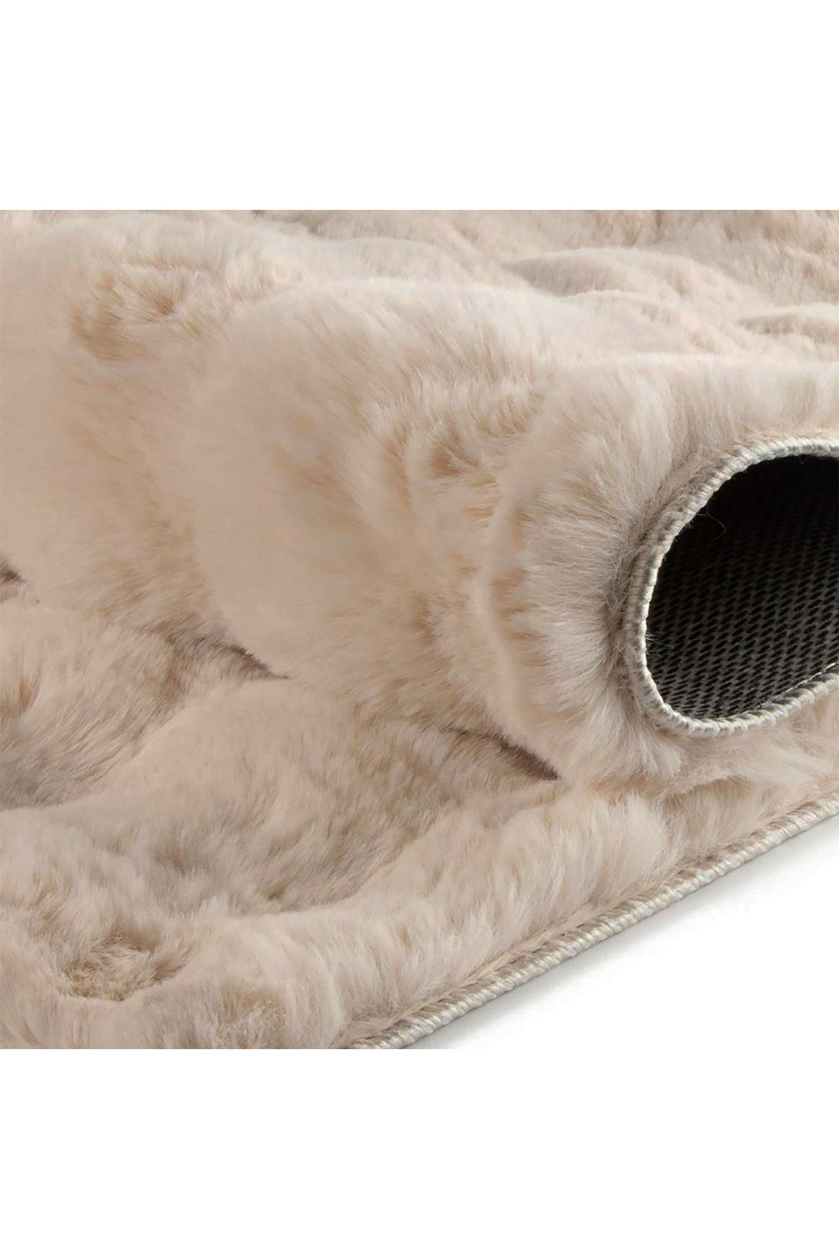 Soft Bubble Rabbit Feather Anti-Slip Custom Sole Plush Coat Runner BEIGE