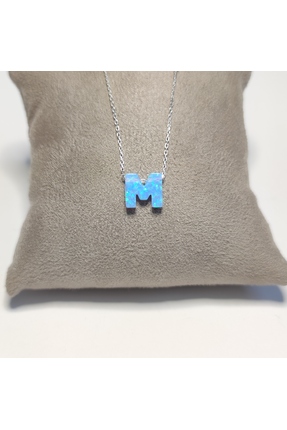 GoldRey Jewellery M Harfli Opal Kolye 925 Ayar Gümüş (Açık Mavi)