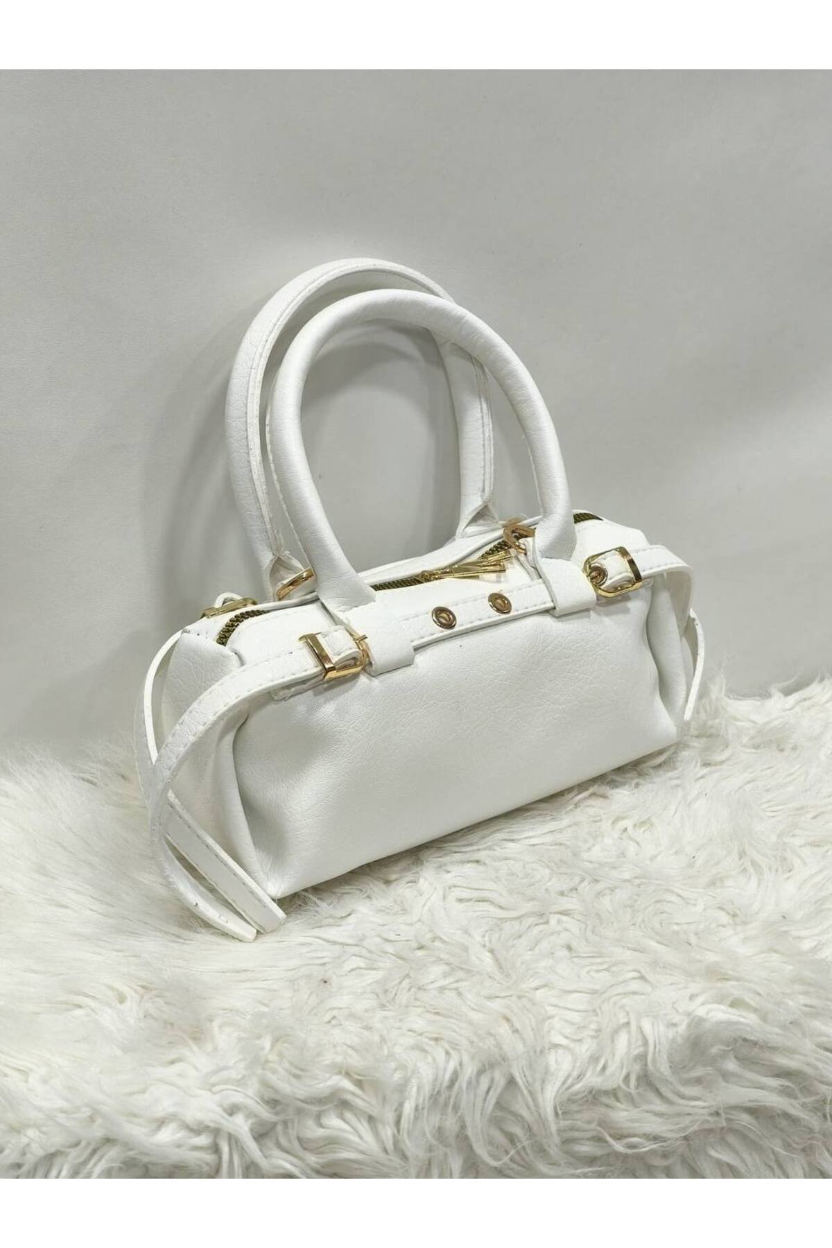 Women's Hand and Shoulder Bag with Long Cross Strap with Small Belt Detail (24cm*10cm)