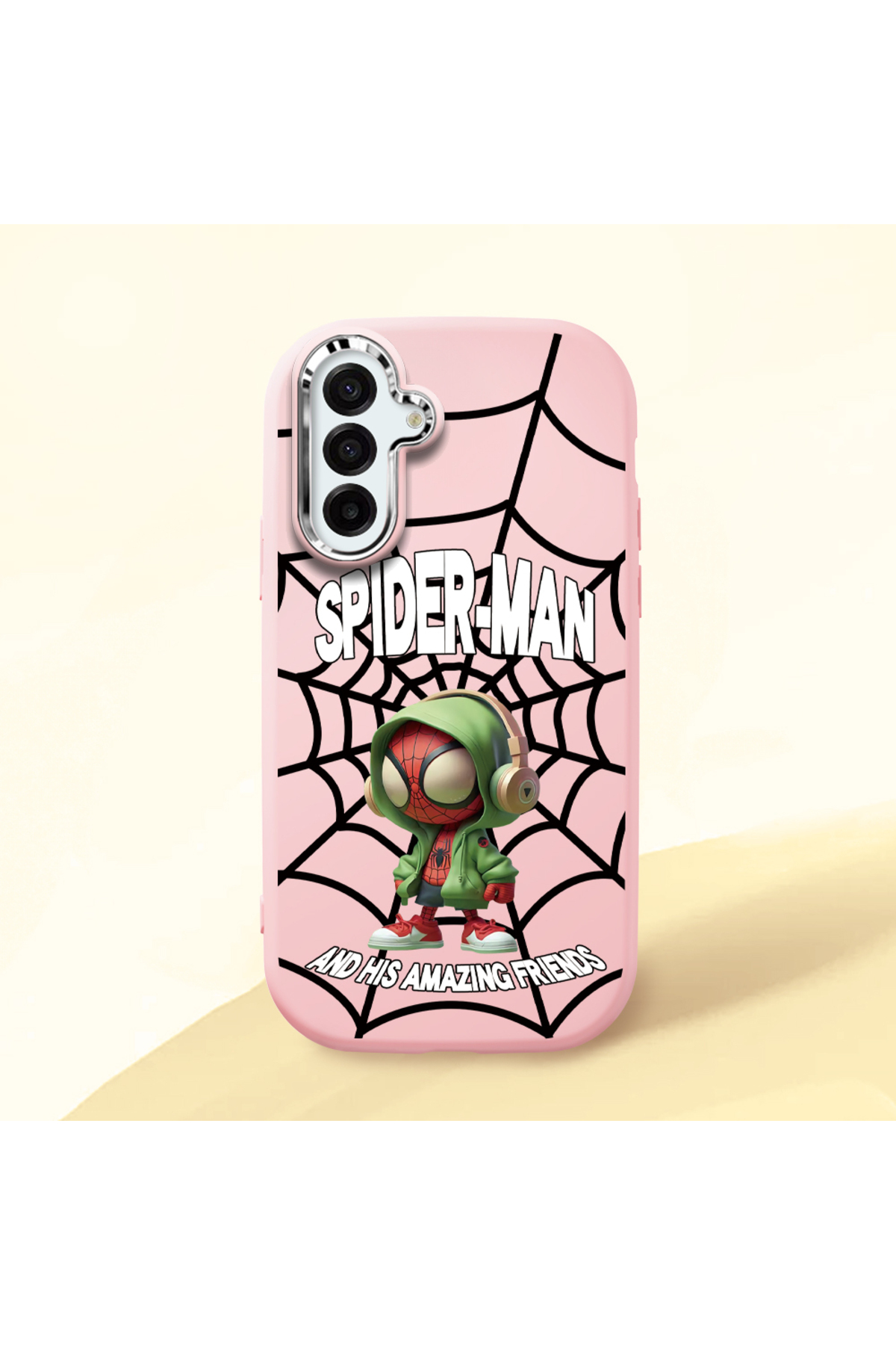 Samsung Galaxy A17 Compatible Case camera protector Pink Silicone Couple Phone Case with Spider Pattern