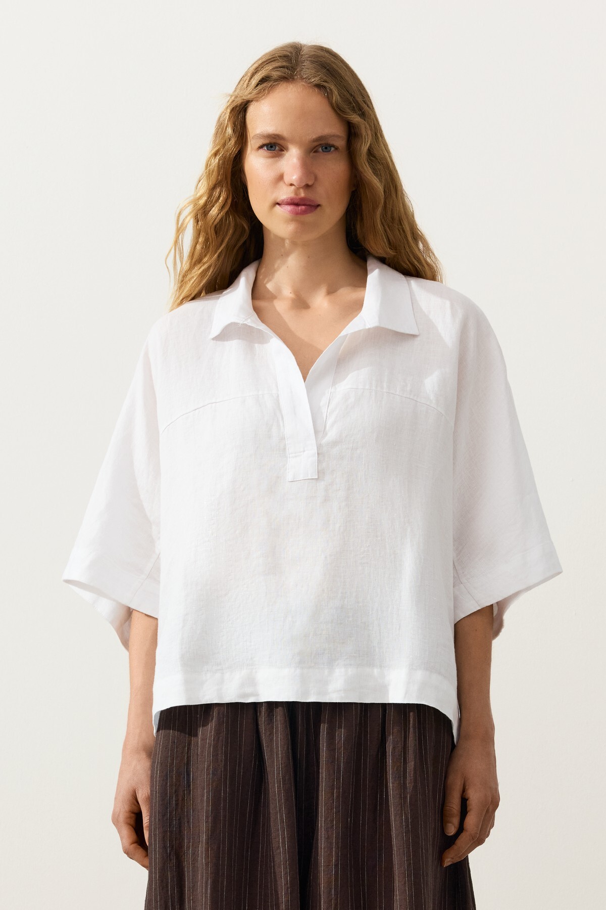 Oysho  Oversize %100 keten kısa kollu gömlek