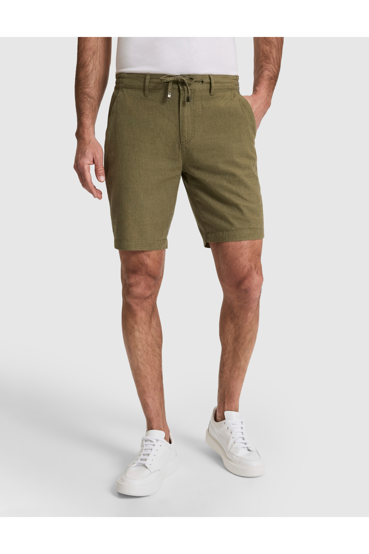Pierre Cardin Haki Slim Fit Keten Karışımlı Beli Lastikli Kordonlu Dokuma Şort 50327883-VR027 görsel 2