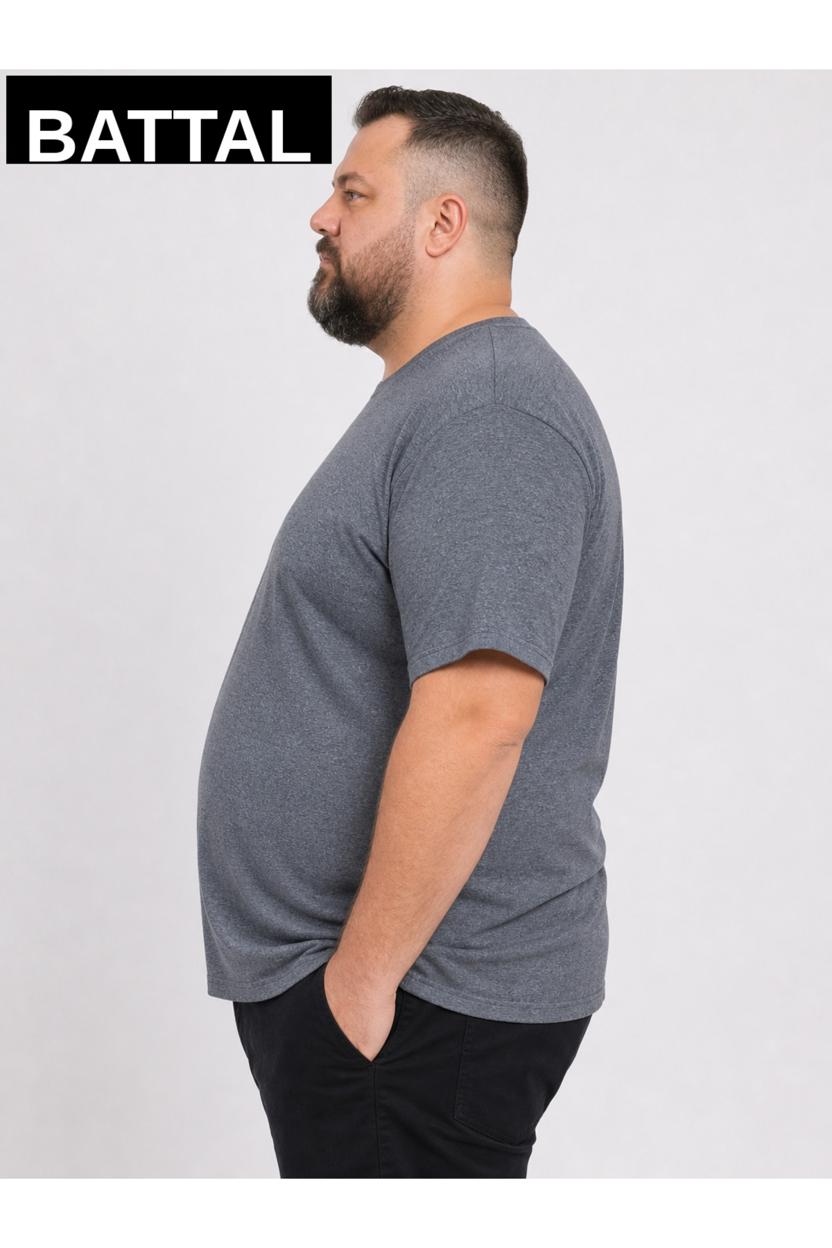 brz braazi Erkek Büyük Beden Pamuklu Likralı Bisiklet Yaka T-Shirt görsel 3