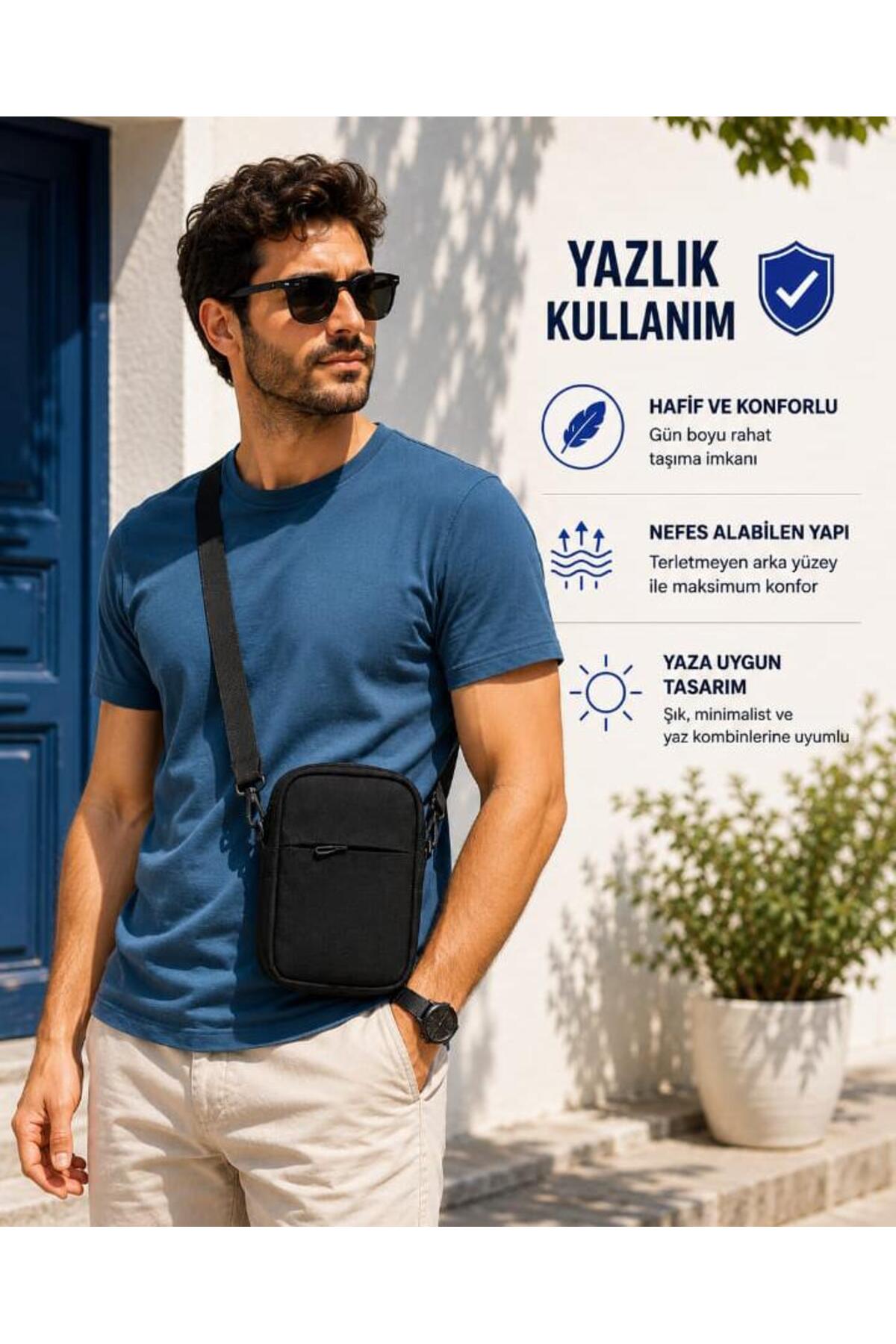 Sofia Erkek Unisex Askılı Crossbag body Siyah Bel Çantası