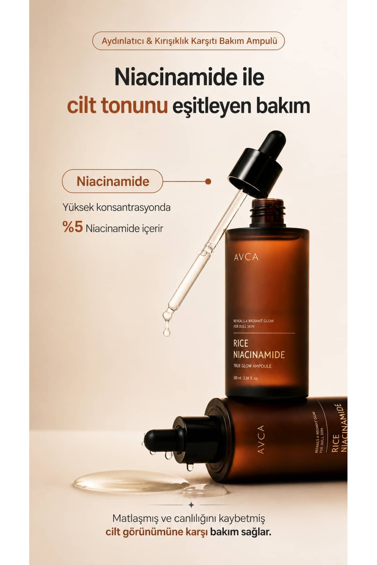 %5 Niacinamide, Pirinç Özlü, Laktik Asit Aydınlatıcı Leke Karşıtı Ampul - True Glow Rice & Niacinamide Dark Spot Brightening Ampoule Serum 100 ml — AVC-NIA-AMP-100 — تصویر 4 از 8