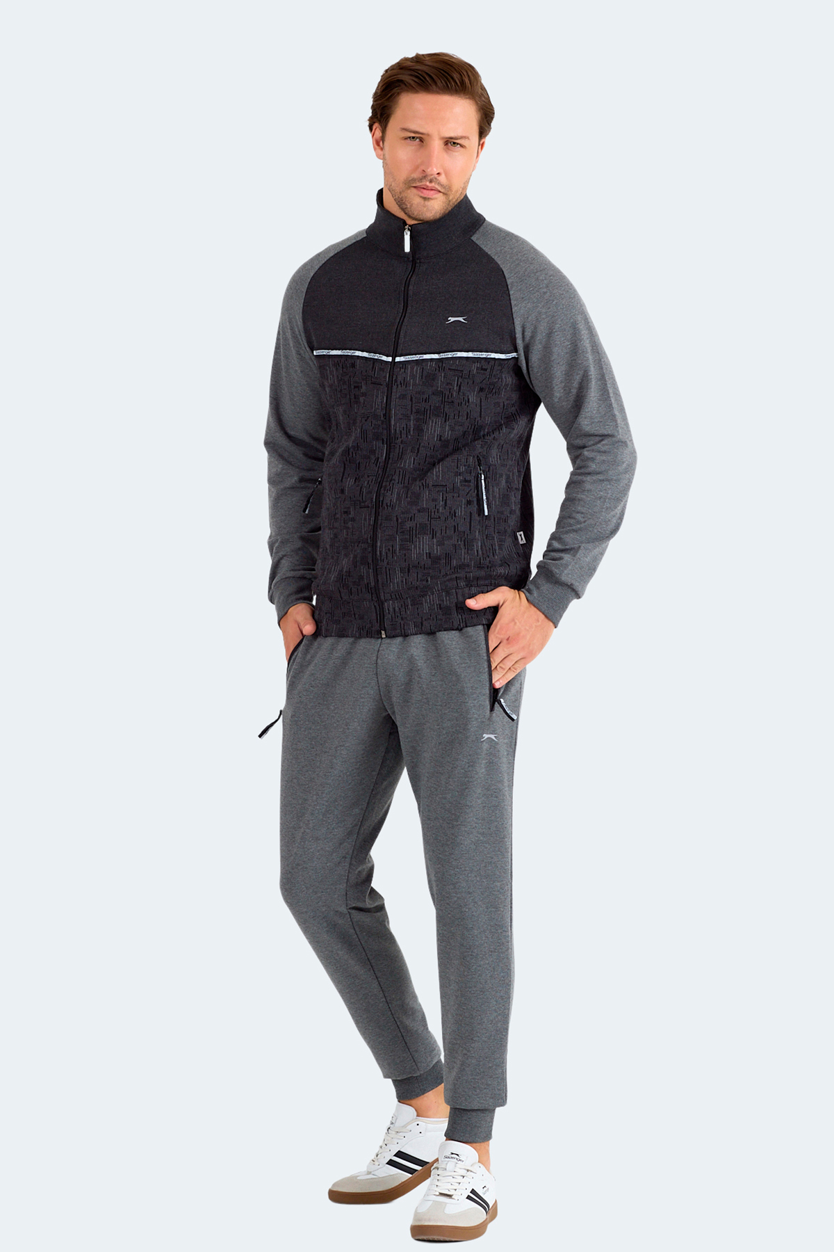 Slazenger FERVOR Erkek Dik Yaka Fermuarlı Antrasit Eşofman Takımı — خاکستری TYC5E884C5223E6FB2C9D5300