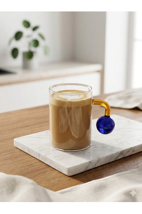 EVBİENTE Mavi Küre Borosilicat Kupa