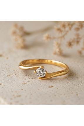 SARIHMBRD 925 Ayar Gümüş Zarif Kavisli Tektaş Yüzük Rose Gold, Gold ve Silver...