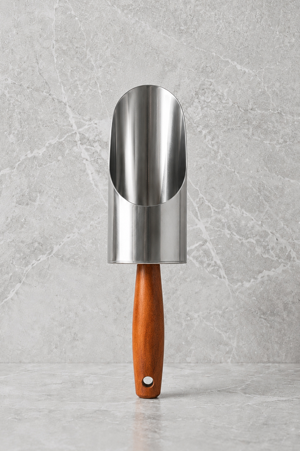 Wooden Handle Provision Shovel WITH LARGE BOWL - Both Decorative and Convenient Large Bowl - Stainless Steel