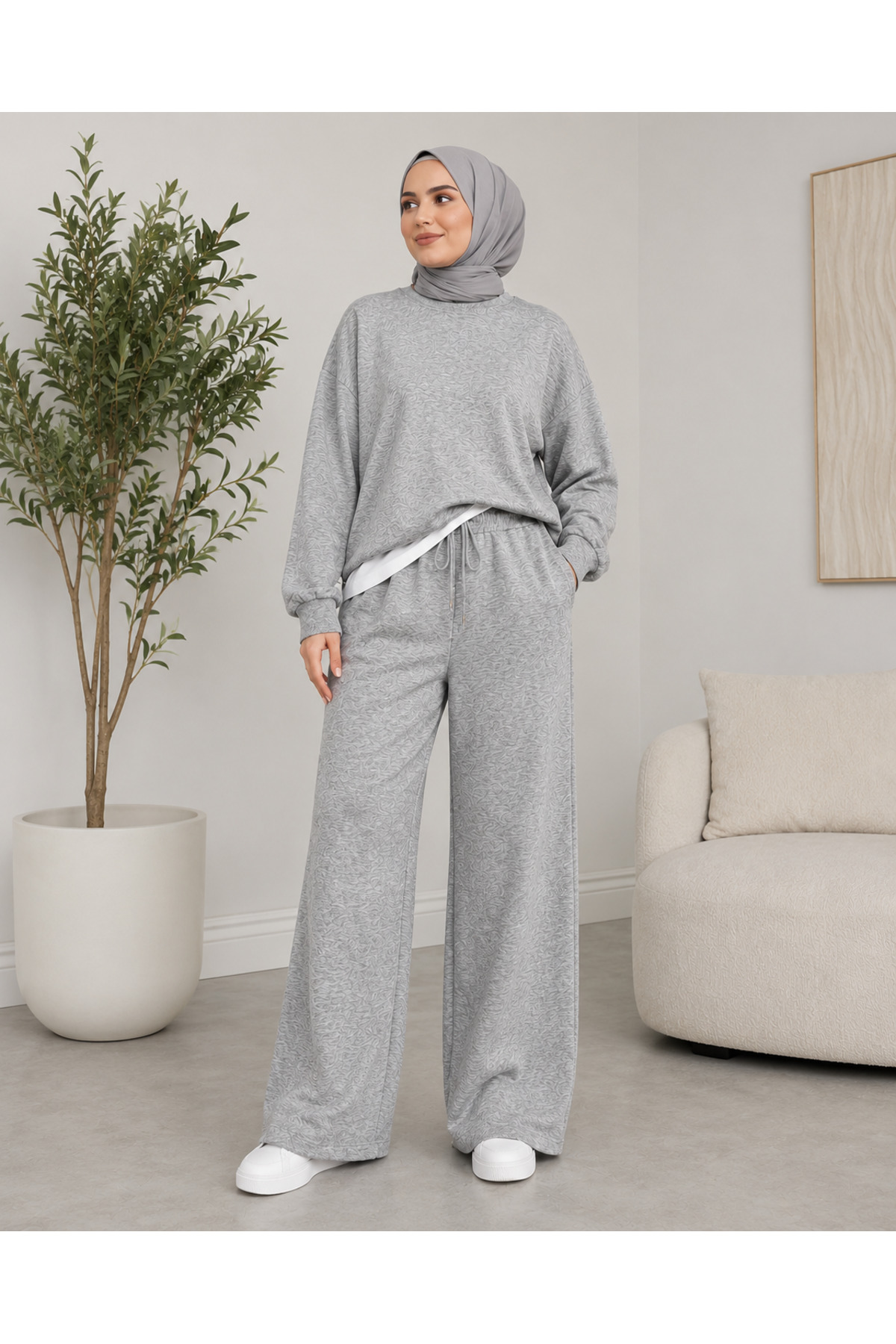 modlux 3 (Adet) Kadın Siyah Gri Lacivert Geniş Paça Eşofman Altı görsel 7