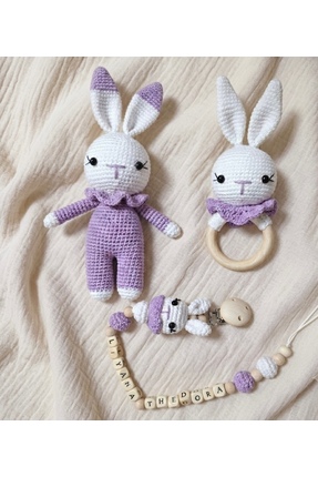 Taze Kal Yenidoğan Organik Amigurumi Tavşan - Kişiye Özel İsimli Emzik Zincir...