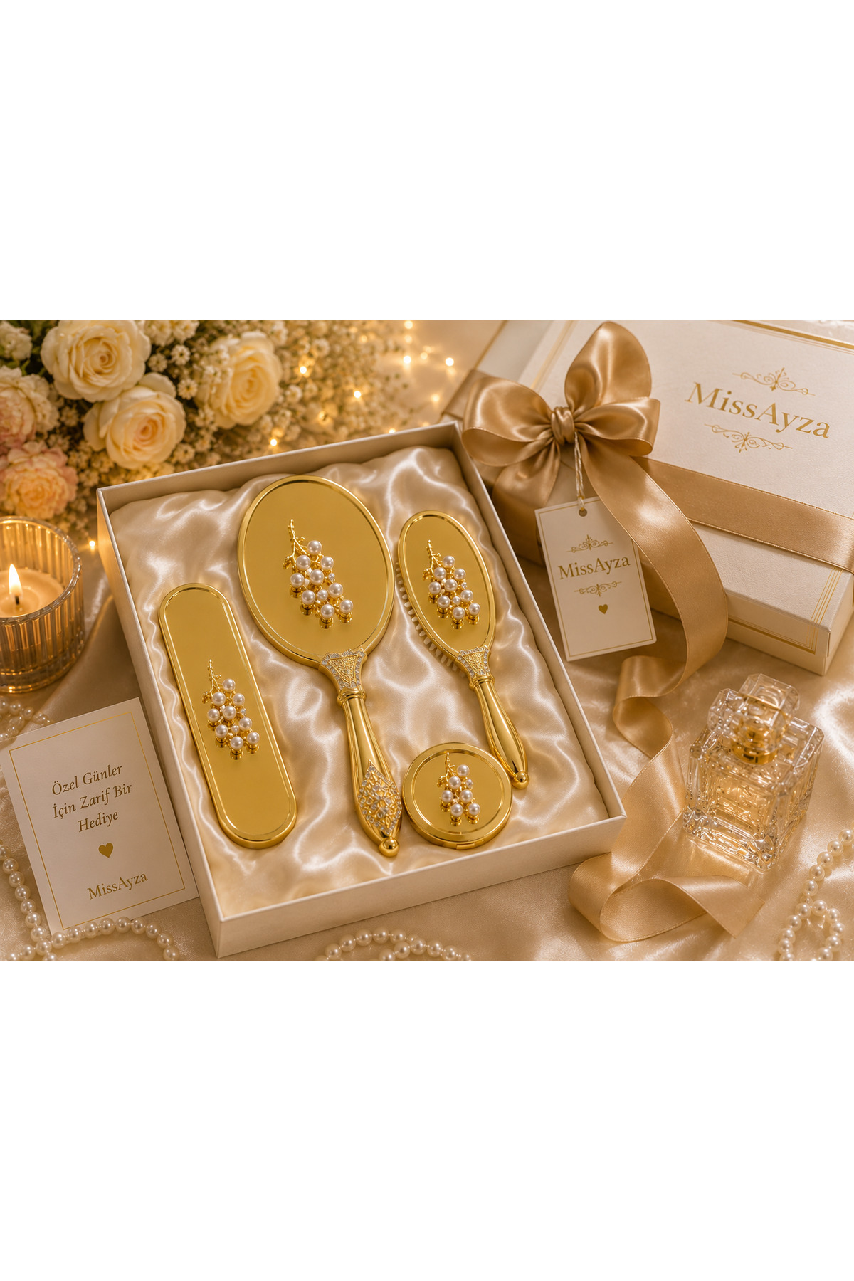 İnci Detaylı Gold Gelin Hazırlık Seti Çeyizlik Hediyelik Set