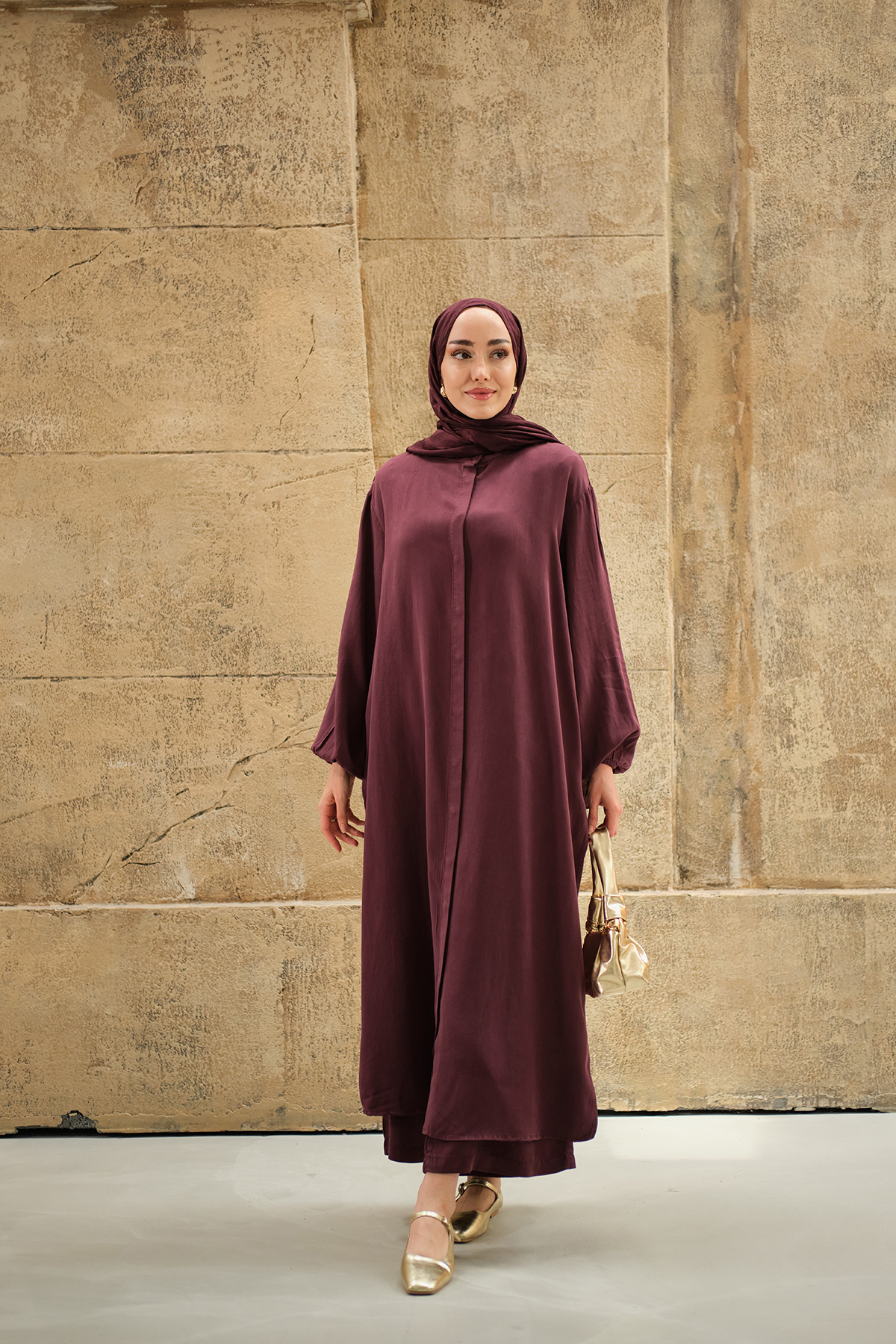 LOCCO Women's Shirt Collar Midi Length Long Shirt Suit Burgundy