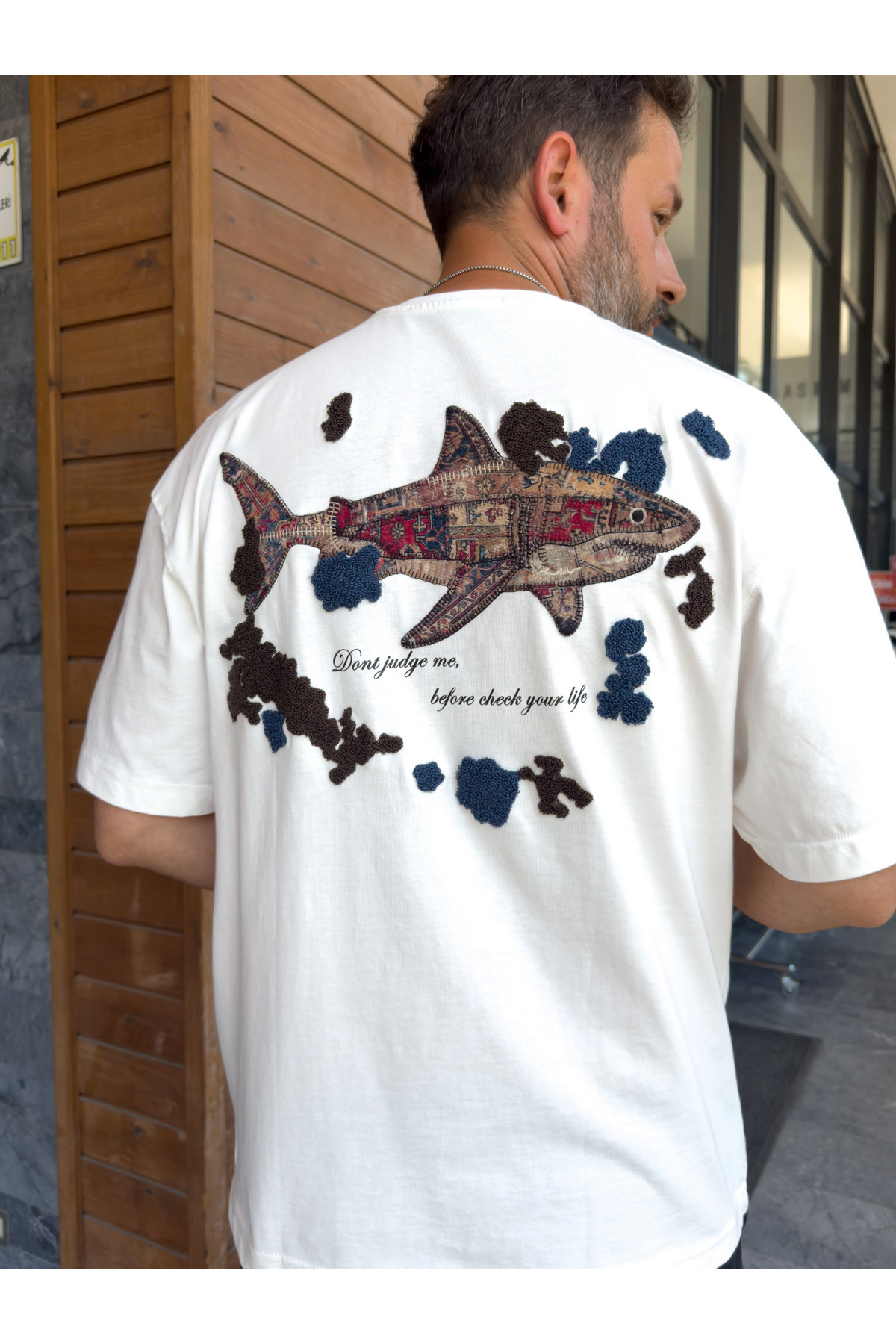 BYBASICMAN White shark patch oversize t-shirt sw-5169