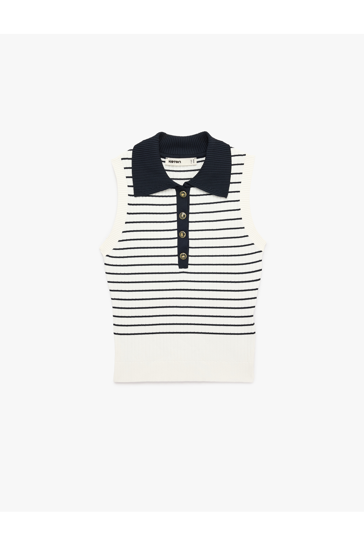 Koton Farbkontrastierende, geknöpfte, gestreifte, ärmellose Strickbluse mit P...