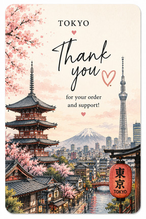 Papelia Tokyo Temalı Thank You Kartı 8x5 cm | Sipariş Teşekkür Kartı | Paket ...
