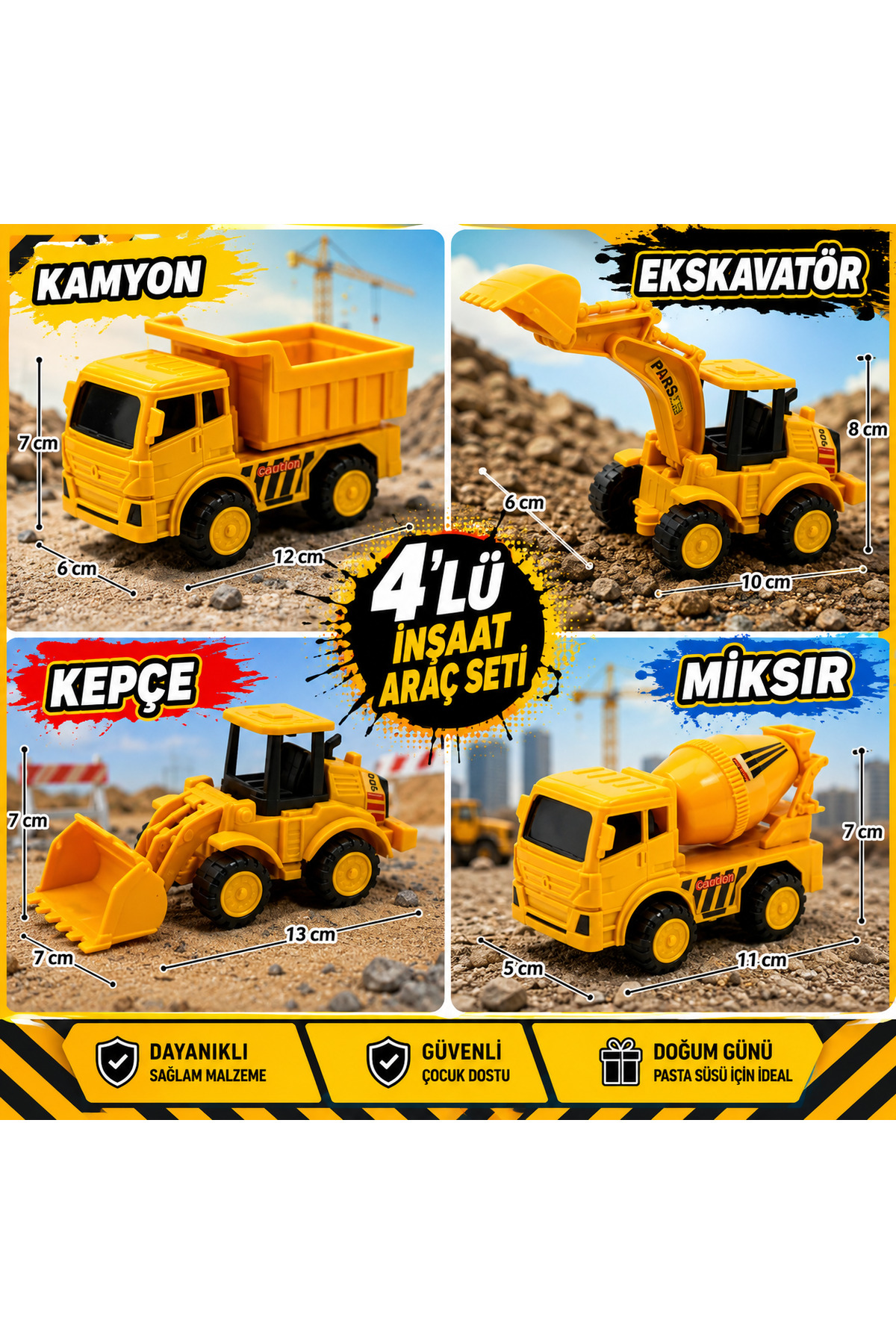 Erzi 4'lü İnşaat Araç Seti – Pasta Süsü Oyun Seti - Fiyatı, Yorumları