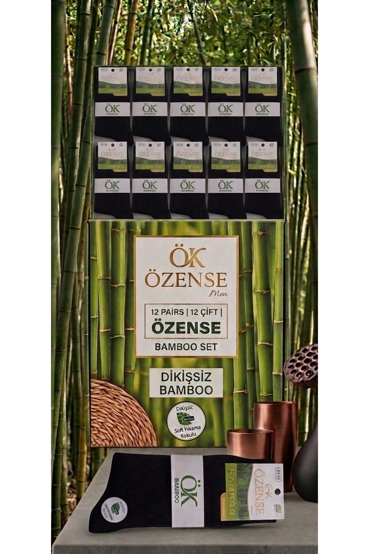 ÖZENSE 6 Çift Dikişsiz Bambu Soket baklava desenli Siyah Renkli
