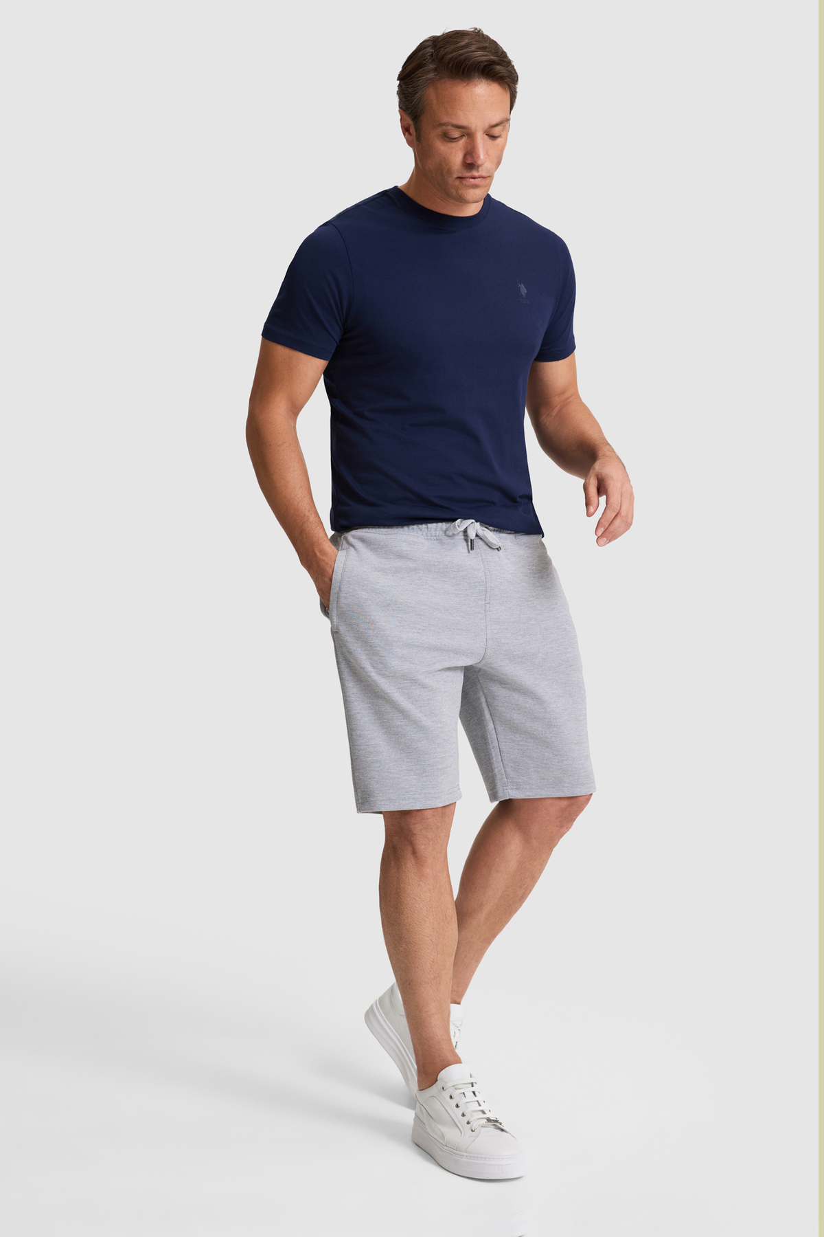 U.S. Polo Assn. Erkek Gri Melanj Örme Şort 50322606-VR086 görsel 3