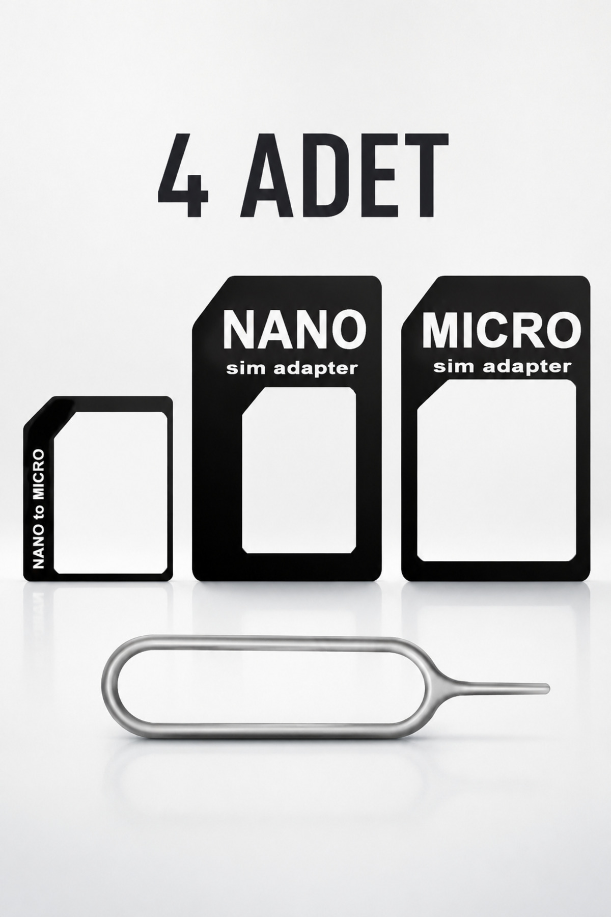 4'lü Universal Sim Kart Adaptörü Seti - Nano Micro Standart Dönüştürücü ve Sim Kart Çıkarma İğnesi Aparatı - Tüm Akıllı Telefon ve Tabletlerle Uyumlu Dayanıklı Kolay Tak Çıkar Seti