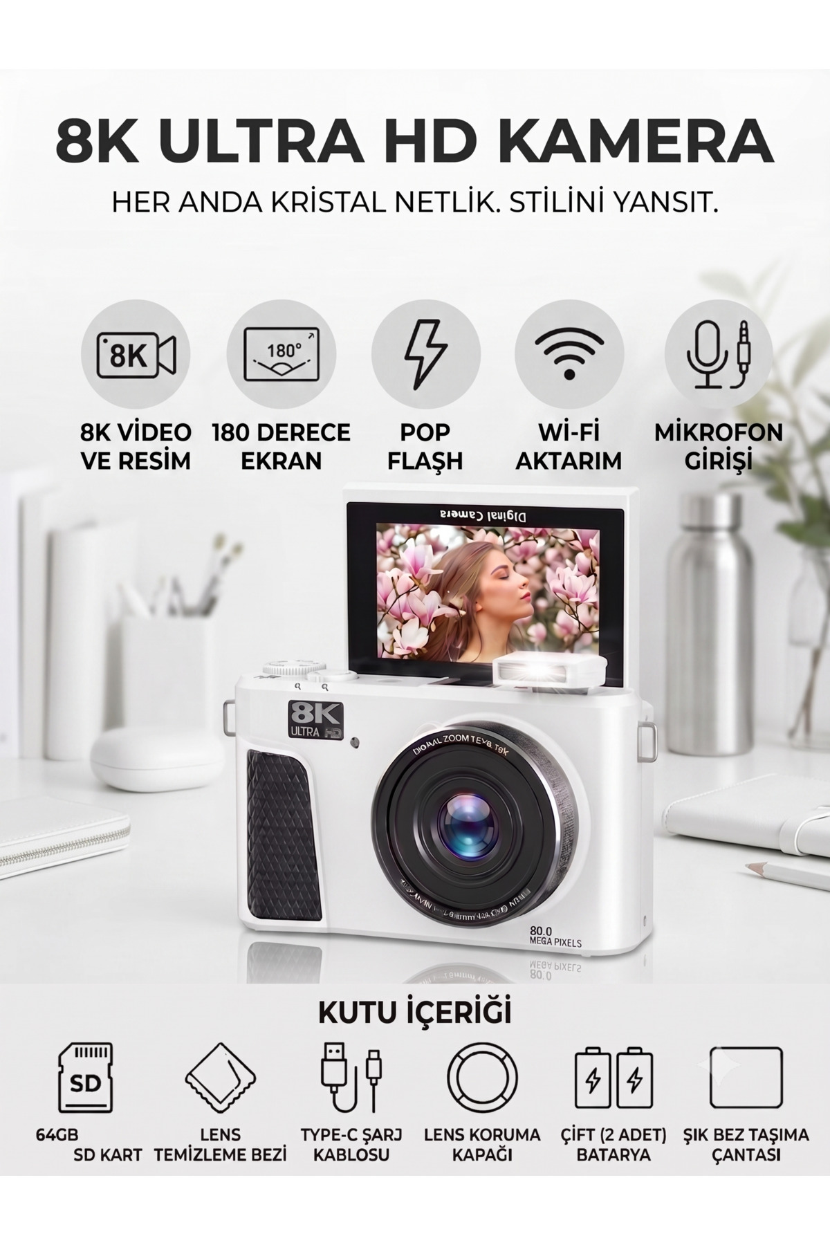 KAZEMTECH 8K Dijital Retro Video Kamera 88MP 18X Zoom Flaşlı (64GB