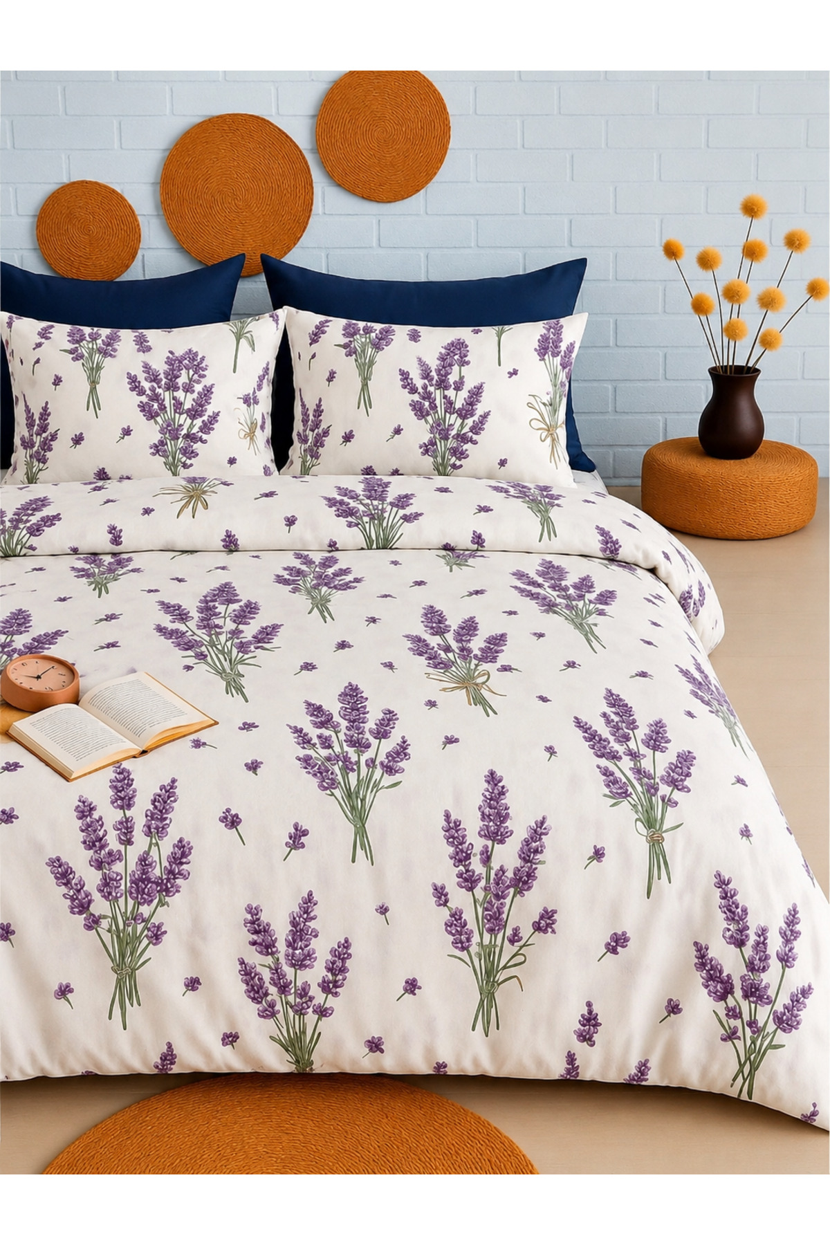 Lastikli Çarşaflı Nevresim Takımı Çift Kişilik Premium CottonLavamderMODEL 88s