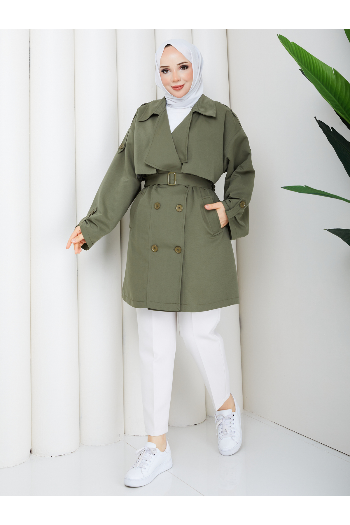 RACE FASHİON Yarı Astarlı Torino Kumaş Oversize Trençkot RC3136 görsel 3
