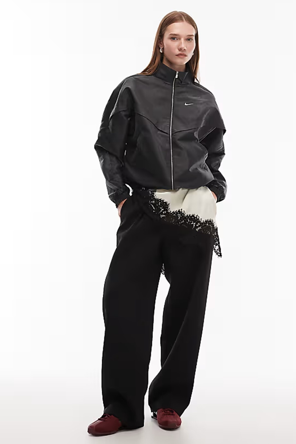 Nike Sportswear Windrunner Womens Shine Oversized Jacket Bol Kesim Kadın Günlük Ceket Siyah görsel 4