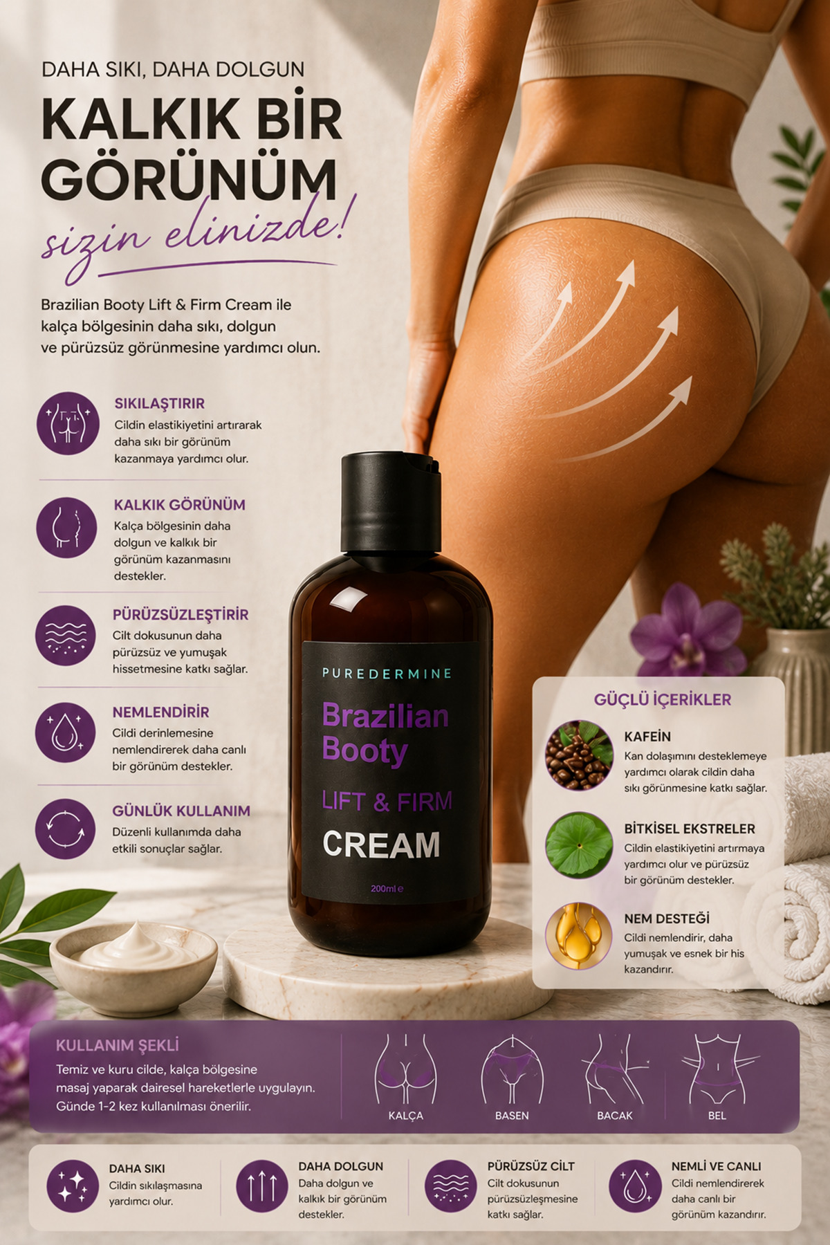 Brazilian Booty Lift & Firm Cream – Kalça Bölgesi İçin Sıkılaştırıcı ve Dolgun Görünüm Destekleyici Nemlendirici Vücut Bakım Kremi — hwc44 — تصویر 7 از 8